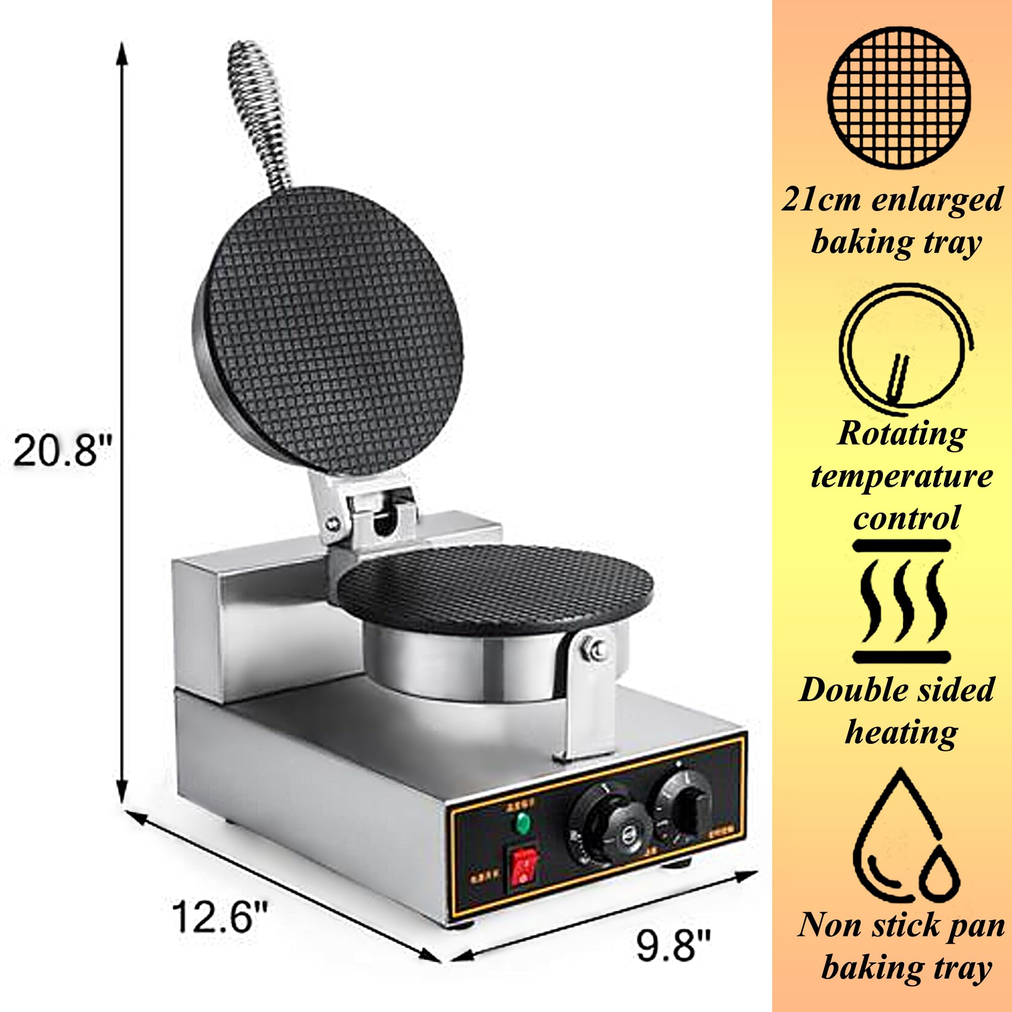 Electric Ice Cream Cone Maker Machine - Nonstick Waffle Cone & Egg Roll Maker with Timer, 110V Stainless Steel Single Head - Perfect for Home Desserts, Parties & Ice Cream Shops