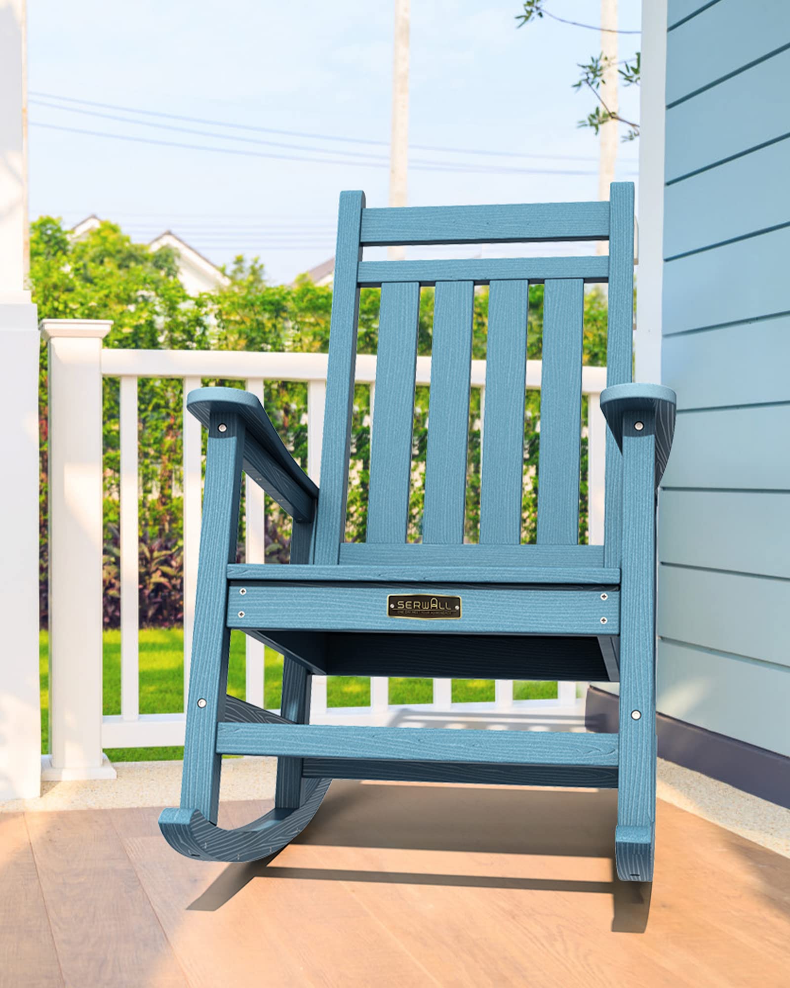 SERWALL 2-Pack HDPE Rocking Chairs for Adults - All-Weather Outdoor Rocking Chairs for Porch, Lawn & Garden - Navy Blue Patio Furniture for Relaxing on Deck, Backyard or Poolside