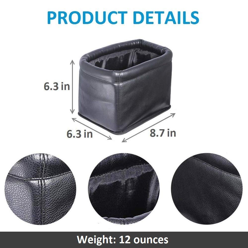 Premium Leather Car Trash Can with Lid - Luxury Leakproof Vehicle Garbage Bin for Cars, Trucks & SUVs (Black) - Perfect for Road Trips, Commuting & Keeping Your Car Clean