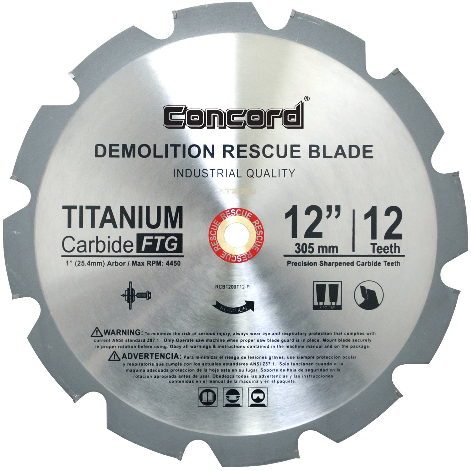 Concord Blades RCB1200T012HP 12-Inch TCT Carbide Demolition Saw Blade for Wood, Metal & Rescue Operations - Perfect for Construction, Emergency Cutting & Demolition Projects