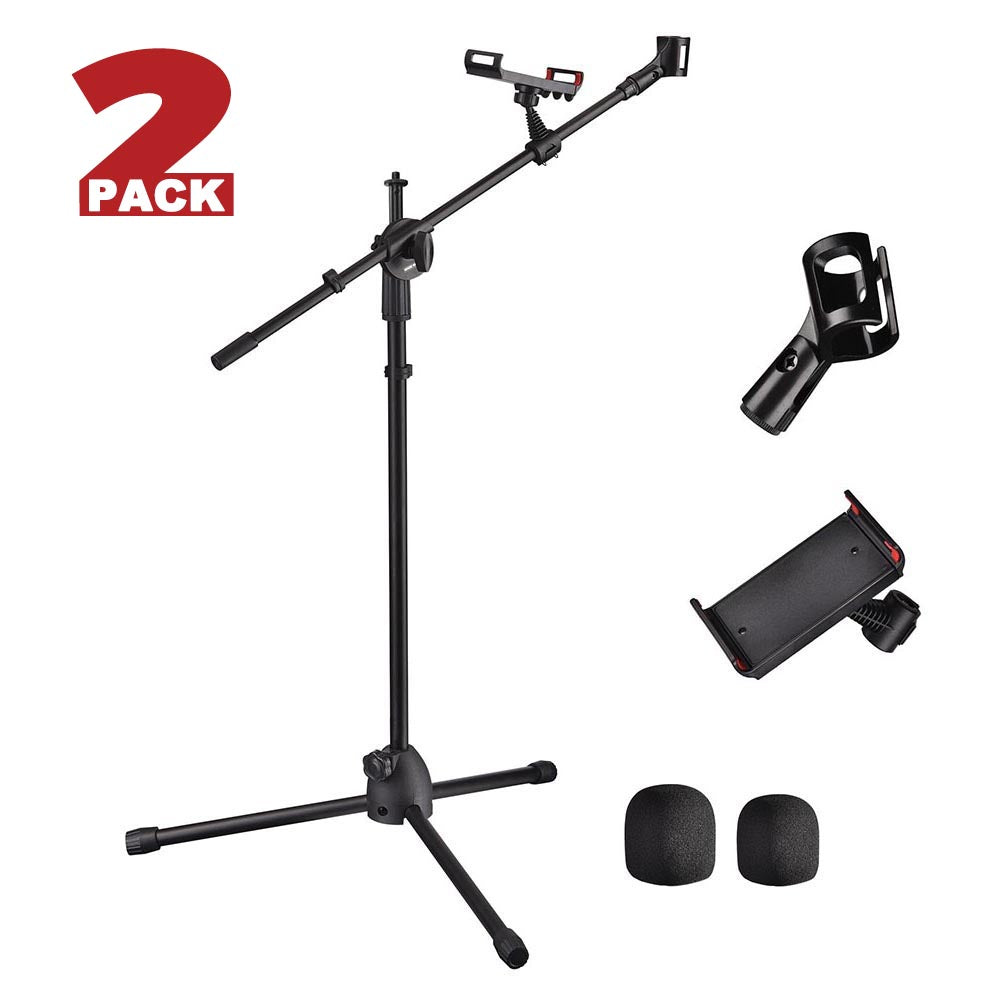 Professional Mic Stand Boom Arm with Clip & Phone Holder - Adjustable Height 2.8ft to 5.11ft - Perfect for Podcasting, Streaming, Gaming & Home Studio Recording