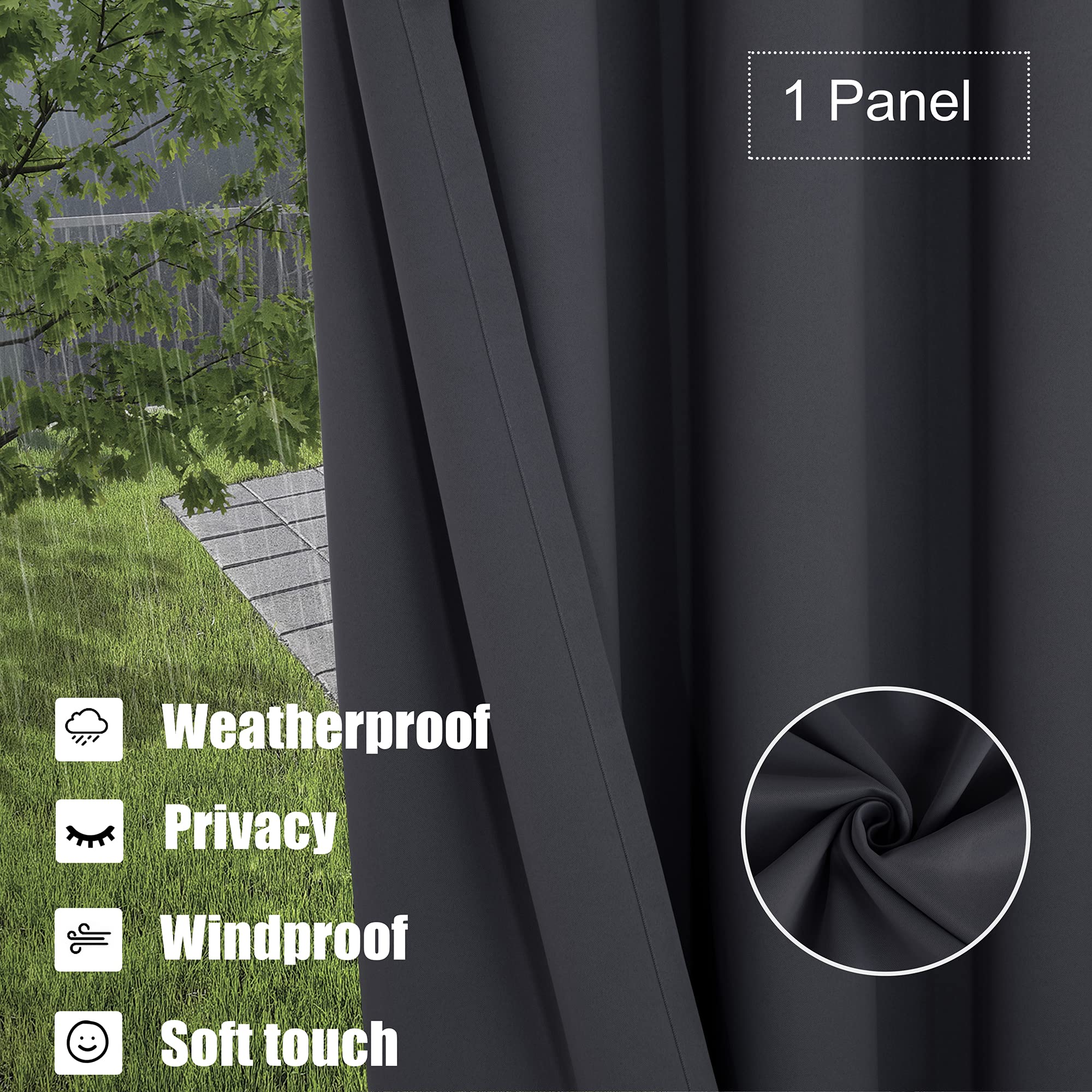BONZER Waterproof Blackout Curtains 52x84 Inch - Thermal Insulated Sun Blocking Outdoor Curtains for Patio, Cabana, Deck, Sunroom & Bedroom - Dark Grey Grommet Curtain Panel for UV Protection & Privacy