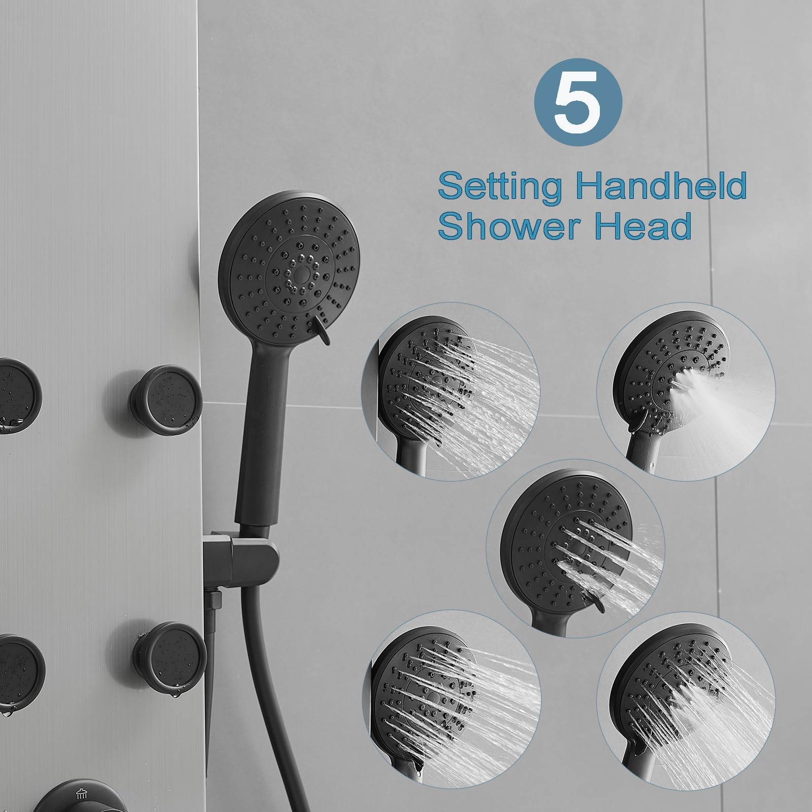 Premium Stainless Steel Shower Panel System - Adjustable Rainfall Shower Head with 6 Body Jets & 4-Setting Handheld Shower - Wall Mounted Bathroom Spa System in Brushed Nickel - Perfect for Luxury Home Renovation and Spa-Like Shower Experience