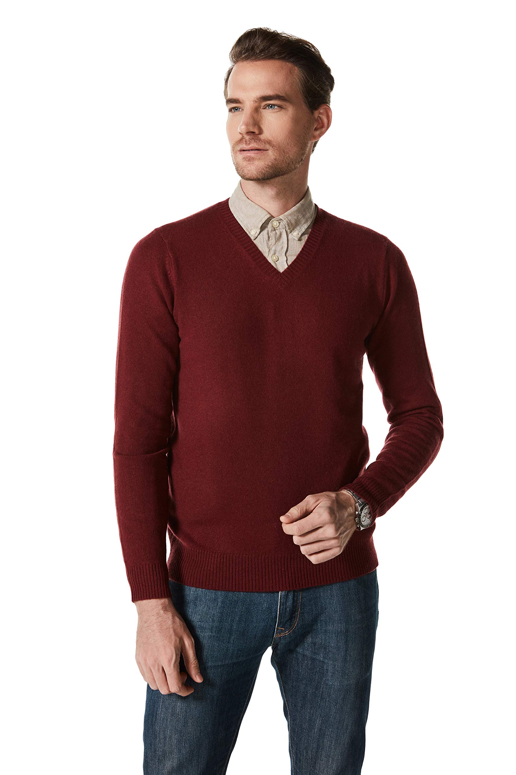 EURKEA Men's 100% Cashmere V-Neck Sweater - Soft Long Sleeve Pullover for Winter - Perfect Christmas Gift for Him - Ideal for Office, Dating & Casual Outfits