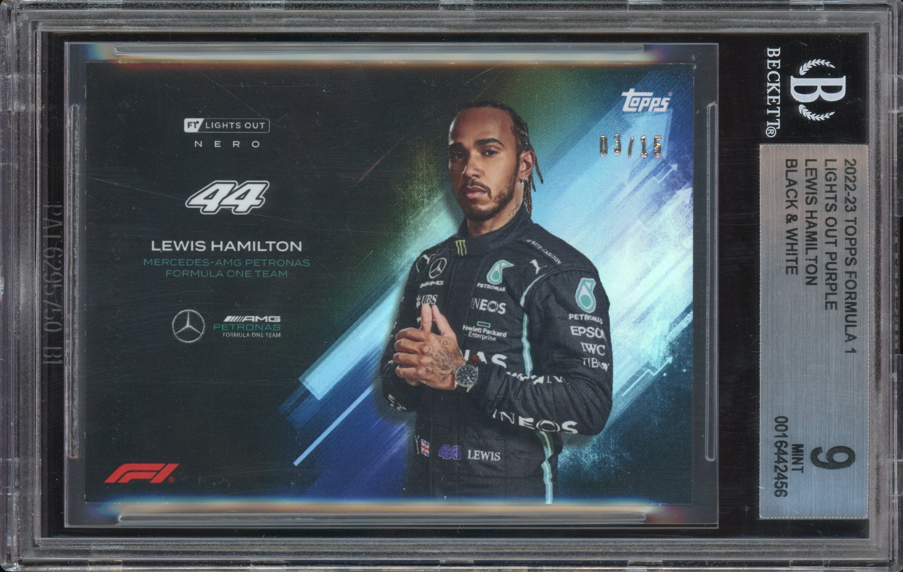 2022 Topps Lights Out F1 Formula 1 Trading Card - BSG 9/15 Lewis Hamilton Limited Edition in Nero Purple | Perfect for F1 Collectors, Sports Memorabilia Enthusiasts, and Gift Ideas