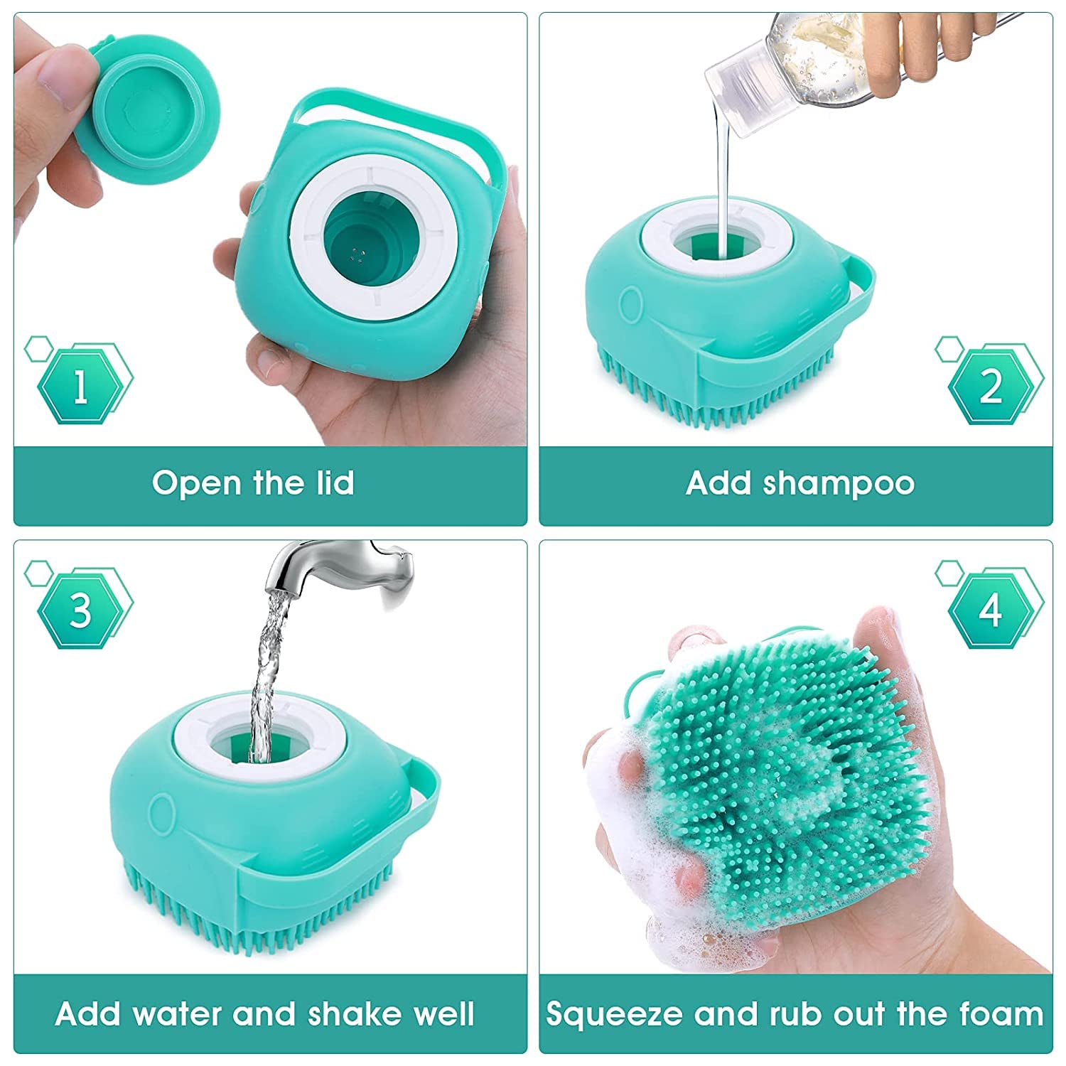 EQUVIA Pet Grooming Shampoo Dispenser Brush Set - 3-in-1 Silicone Bathing Kit (Brush, Gloves & Belt) for Dogs & Cats - Waterproof, Massaging & Easy Cleaning | Perfect for Home Pet Spa, Professional Grooming & Outdoor Bathing
