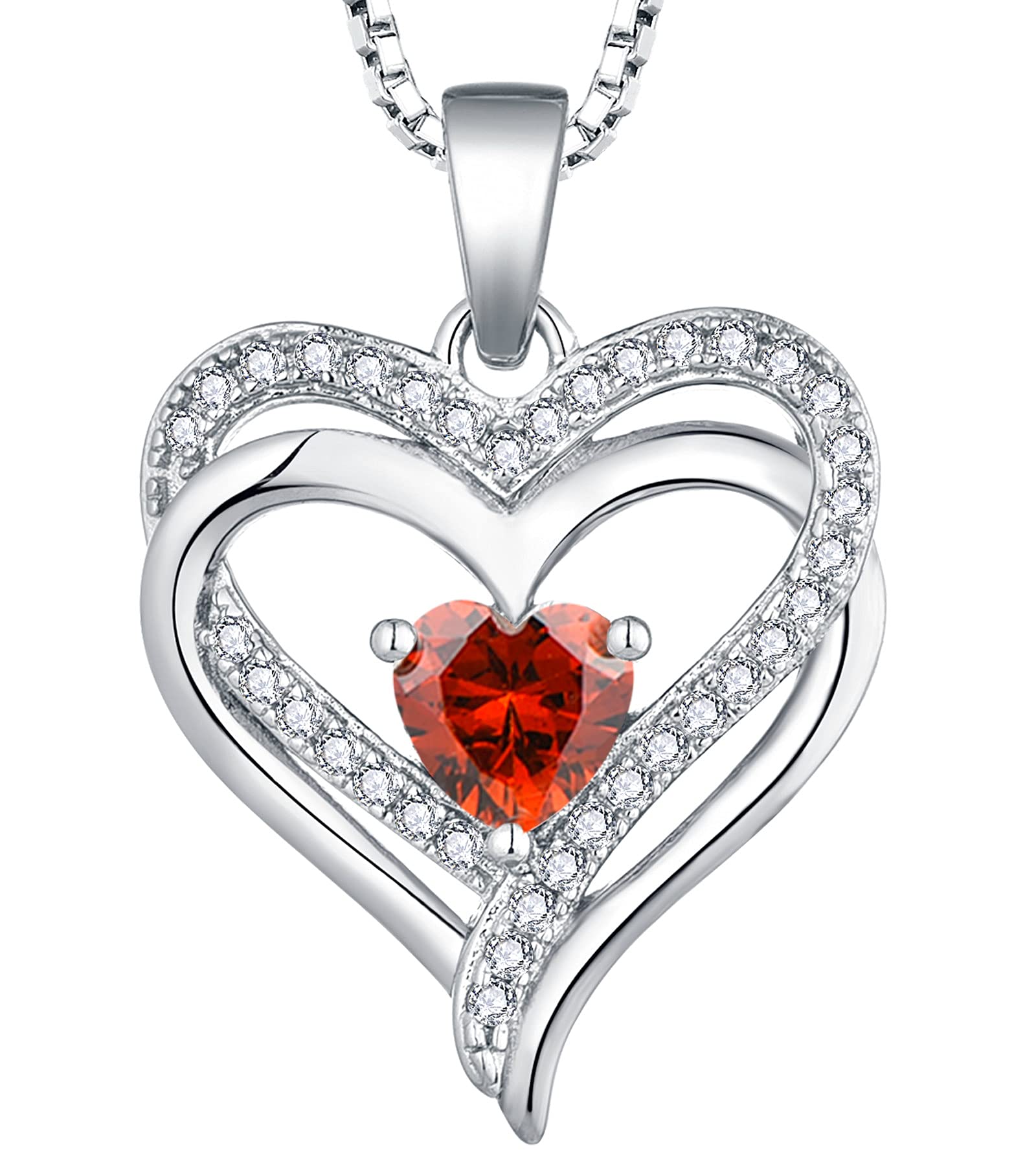 YL Sterling Silver Double Love Heart Pendant Necklace for Women with Cubic Zirconia - Elegant Valentine's Day Gift, Anniversary Present & Romantic Date Night Jewelry