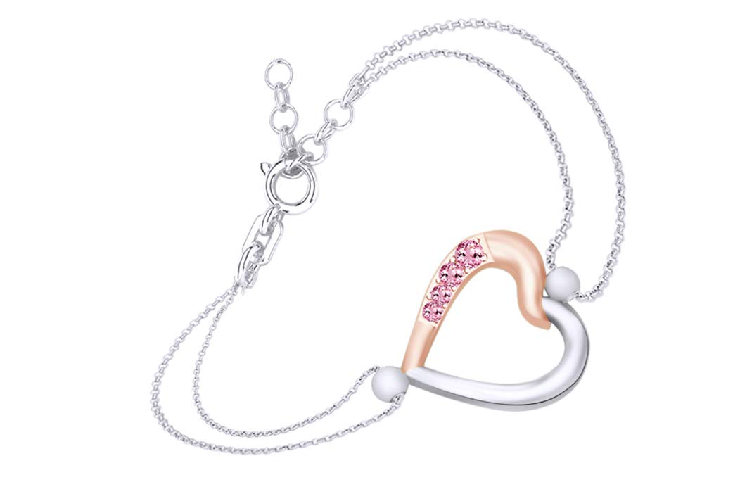 14K White Gold Over Sterling Silver Two-Tone Heart Link Chain Bracelet for Women - Elegant Gift for Valentine's Day, Anniversary & Special Occasions