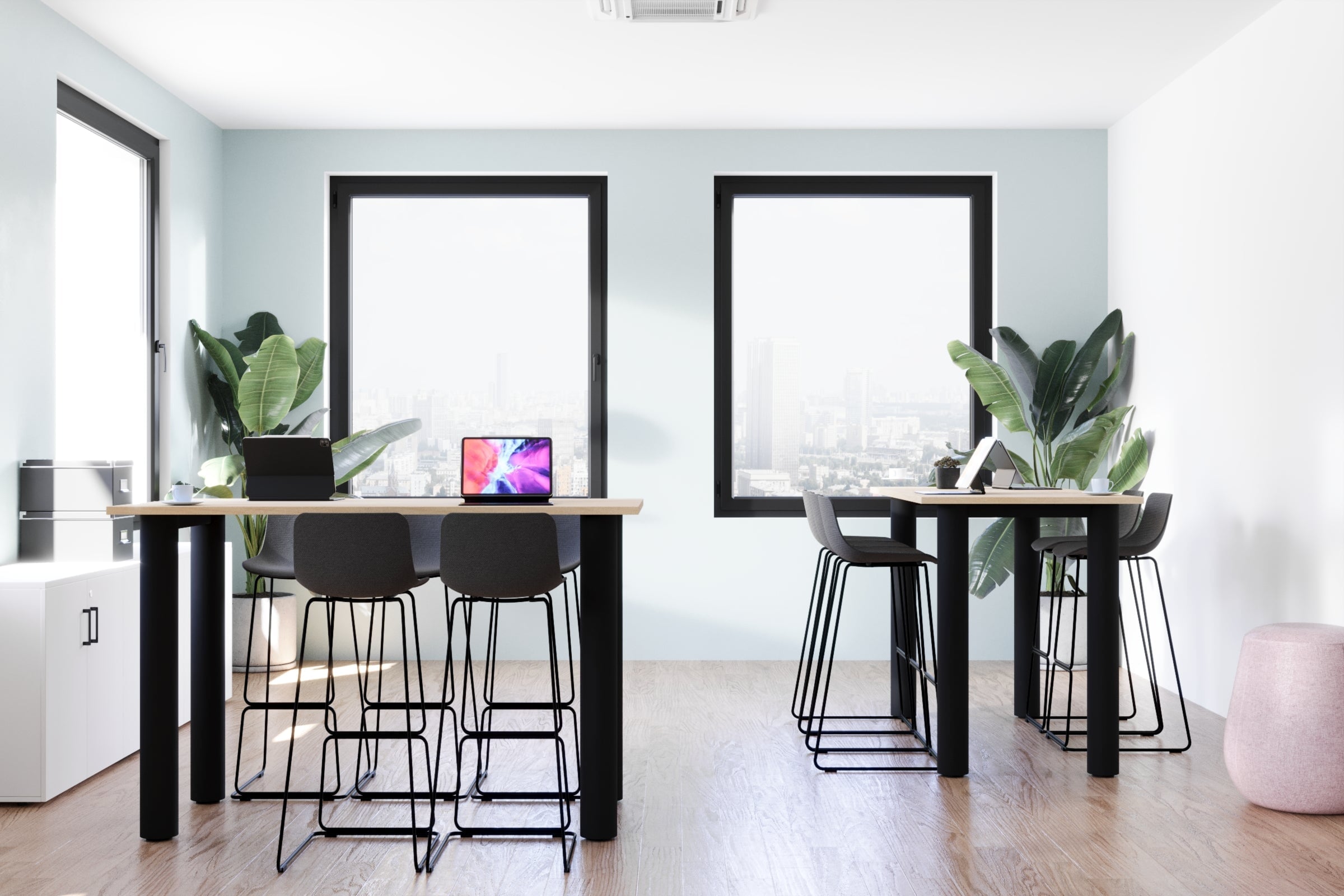 Quadro Cylinder Legs Counter Table - 1200L x 700W - Modern Kitchen Island & Bar Stool Dining Set for Home & Restaurant Use