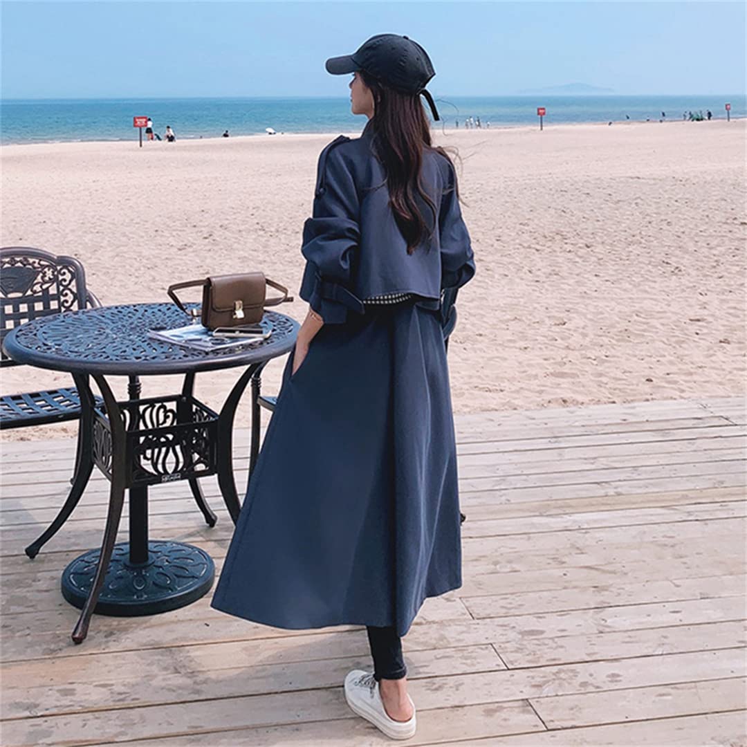 Women's Korean Style Loose Trench Coat - Long Sleeve Plaid Lapel Windbreaker Jacket for Autumn | Casual Outerwear for Women | Perfect for Fall Layering, Office Wear & Street Fashion