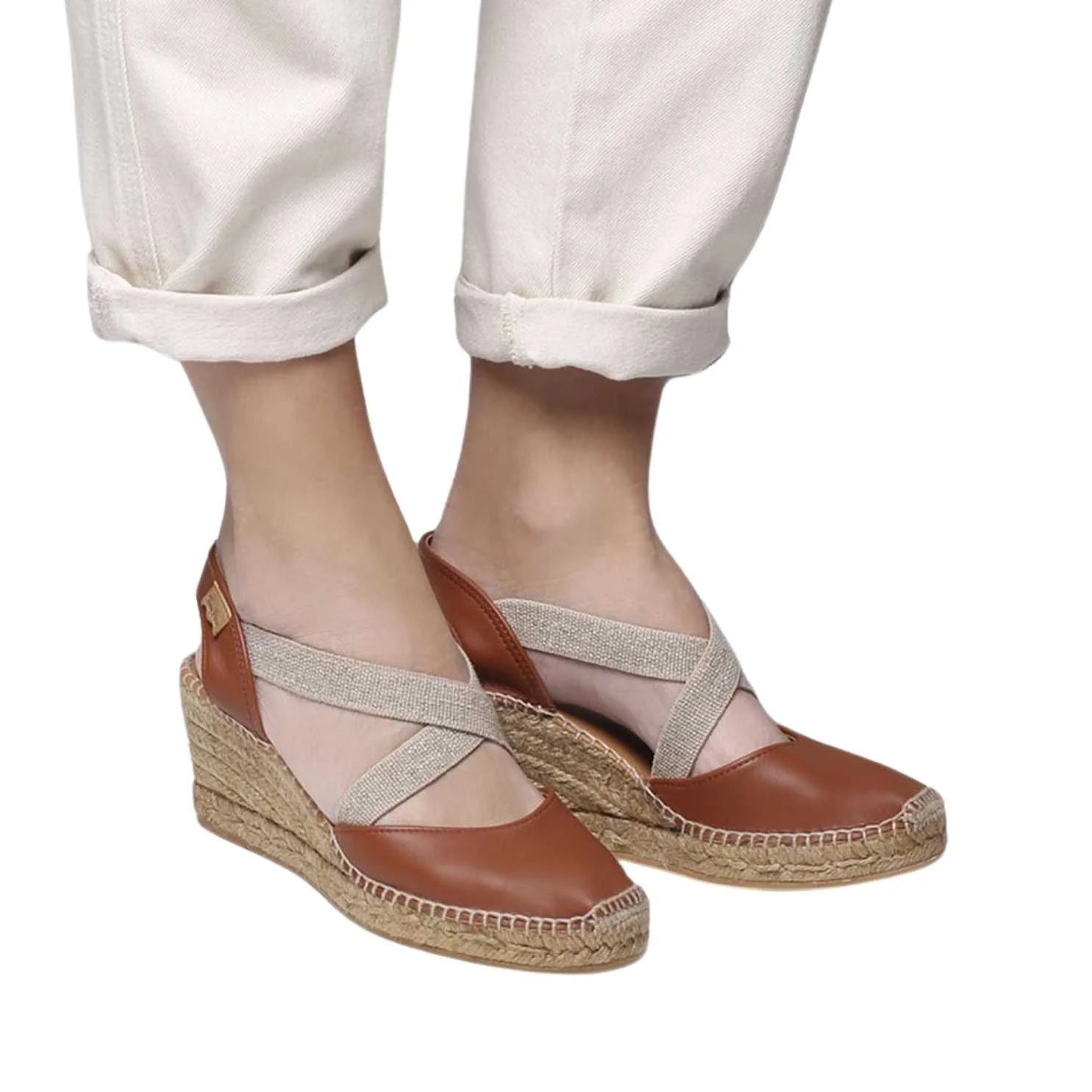 Women's Plain Leather Wedge Espadrilles - Comfortable Summer Sandals for Casual Outings & Beach Vacations | Saba P