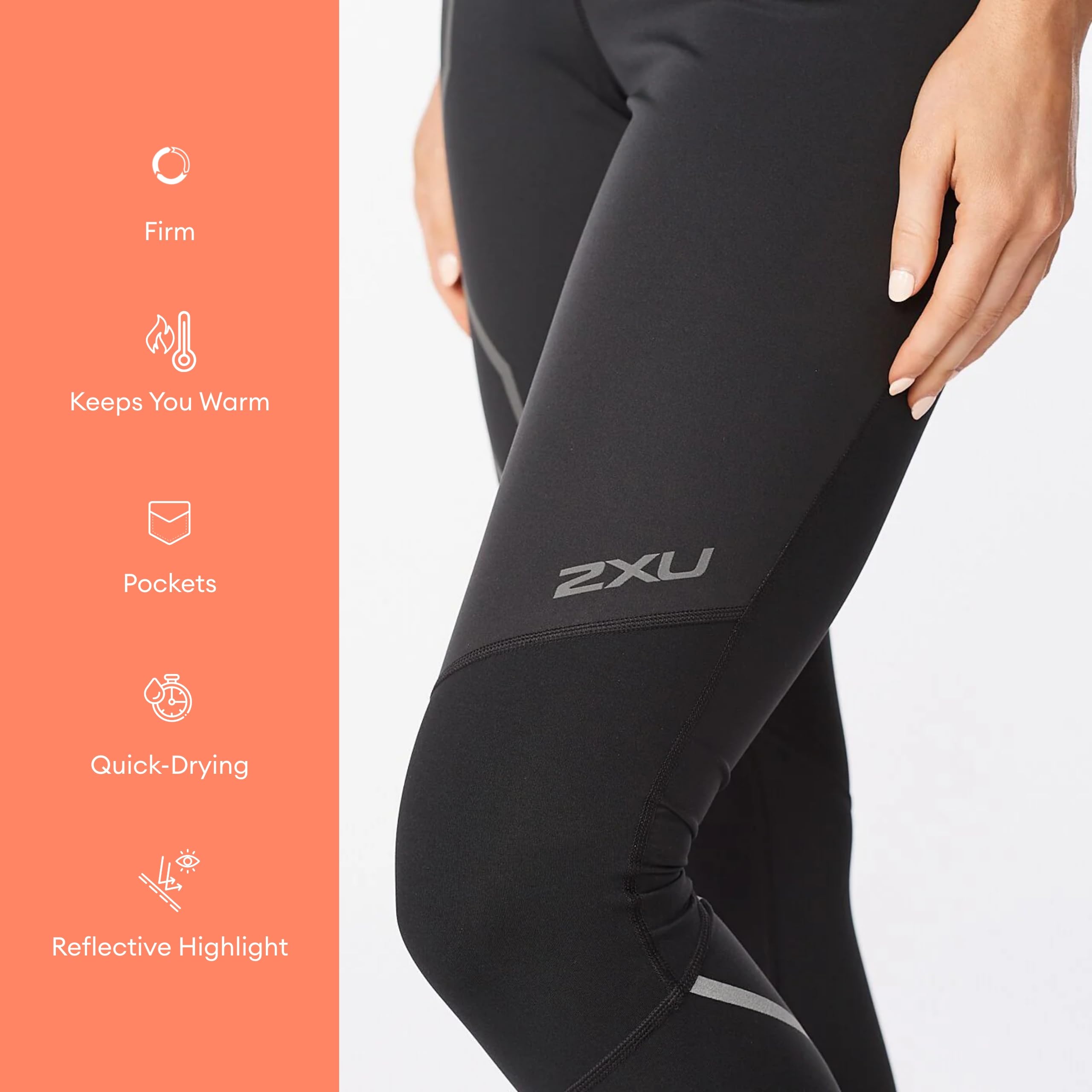 2XU Women's Ignition Shield Compression Tights - High Performance Thermal Running Tights with Reflective Details for Cold Weather Training & Marathon - Black/Black Reflective - Perfect for Winter Jogging, Gym Workouts & Outdoor Activities