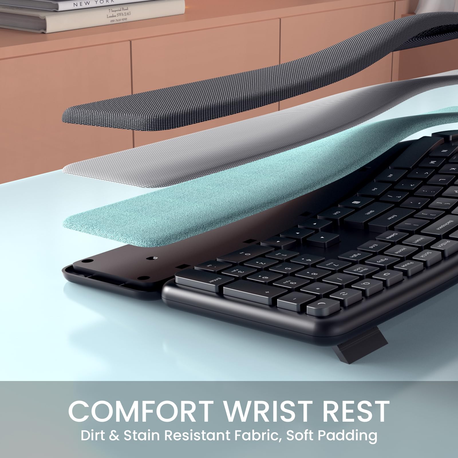 Wireless Ergonomic Split Keyboard with Wrist Rest & Cleaning Brush - 2.4G Comfortable Computer Keyboard for Windows PC & Laptops - Perfect for Office Work, Gaming & Long Typing Sessions