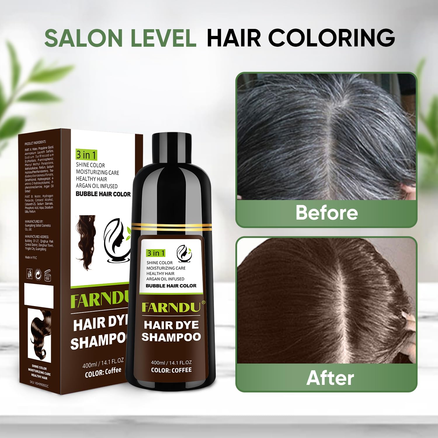Coffee Hair Dye Shampoo - Natural Hair Color & Growth Treatment for Damaged Hair | At-Home Coloring & Repair for Men & Women
