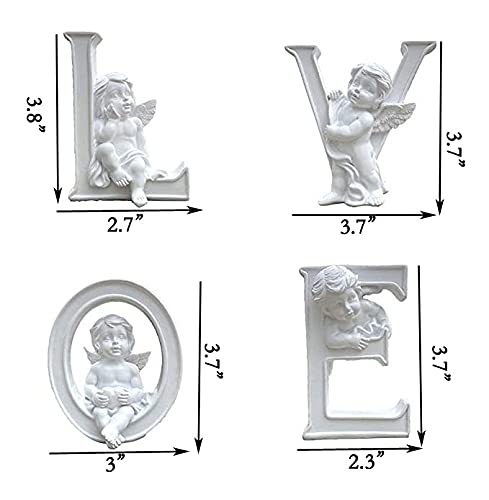 4-Piece Angel Figurine Set - White Cherub Statues with Heart Letters, Romantic Home Decor for Wedding, Valentine's Day & Nursery Room Decorations