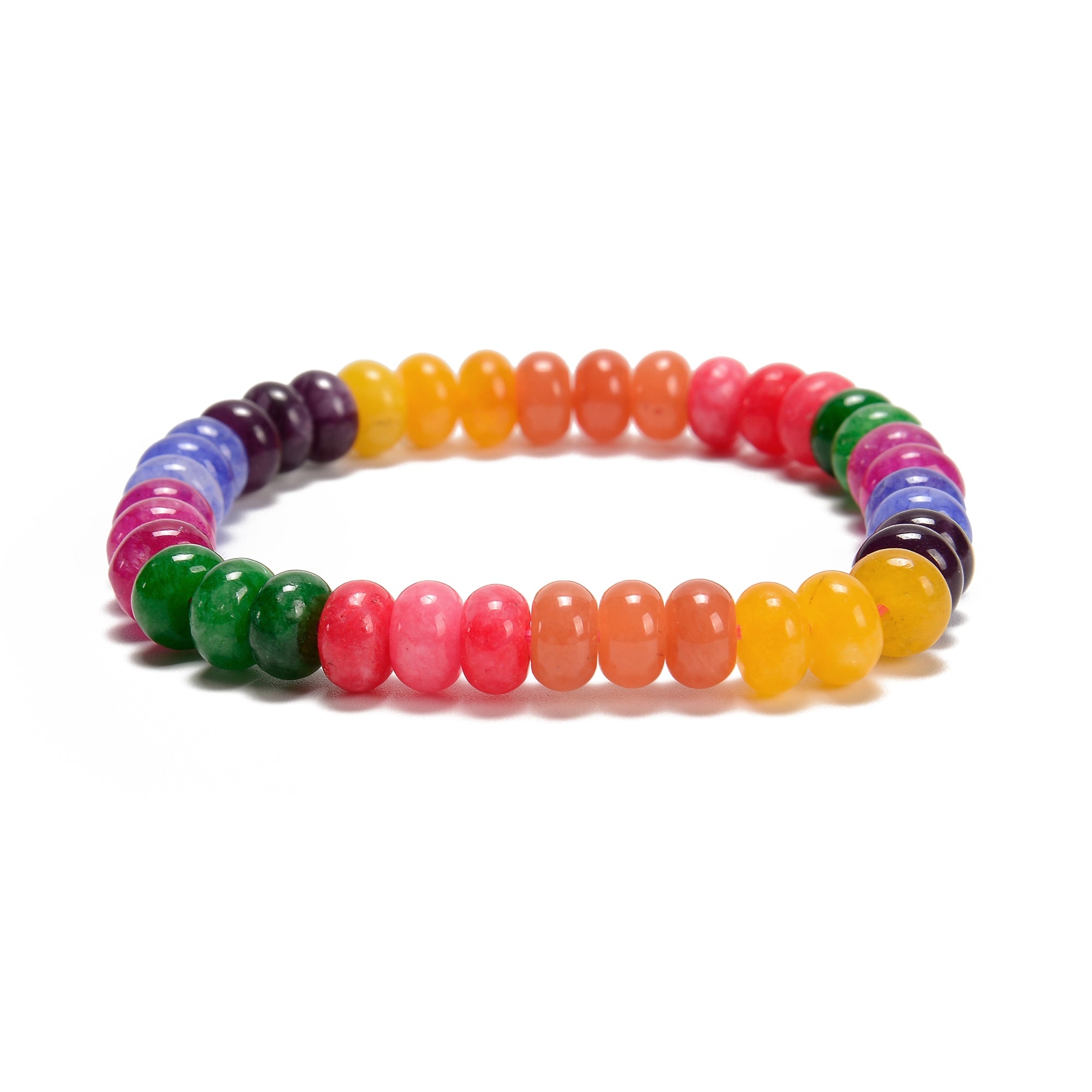 Natural Multi-Color Dyed Jade Smooth Rondelle Beaded Bracelet - 5x8mm Beads, 7.5