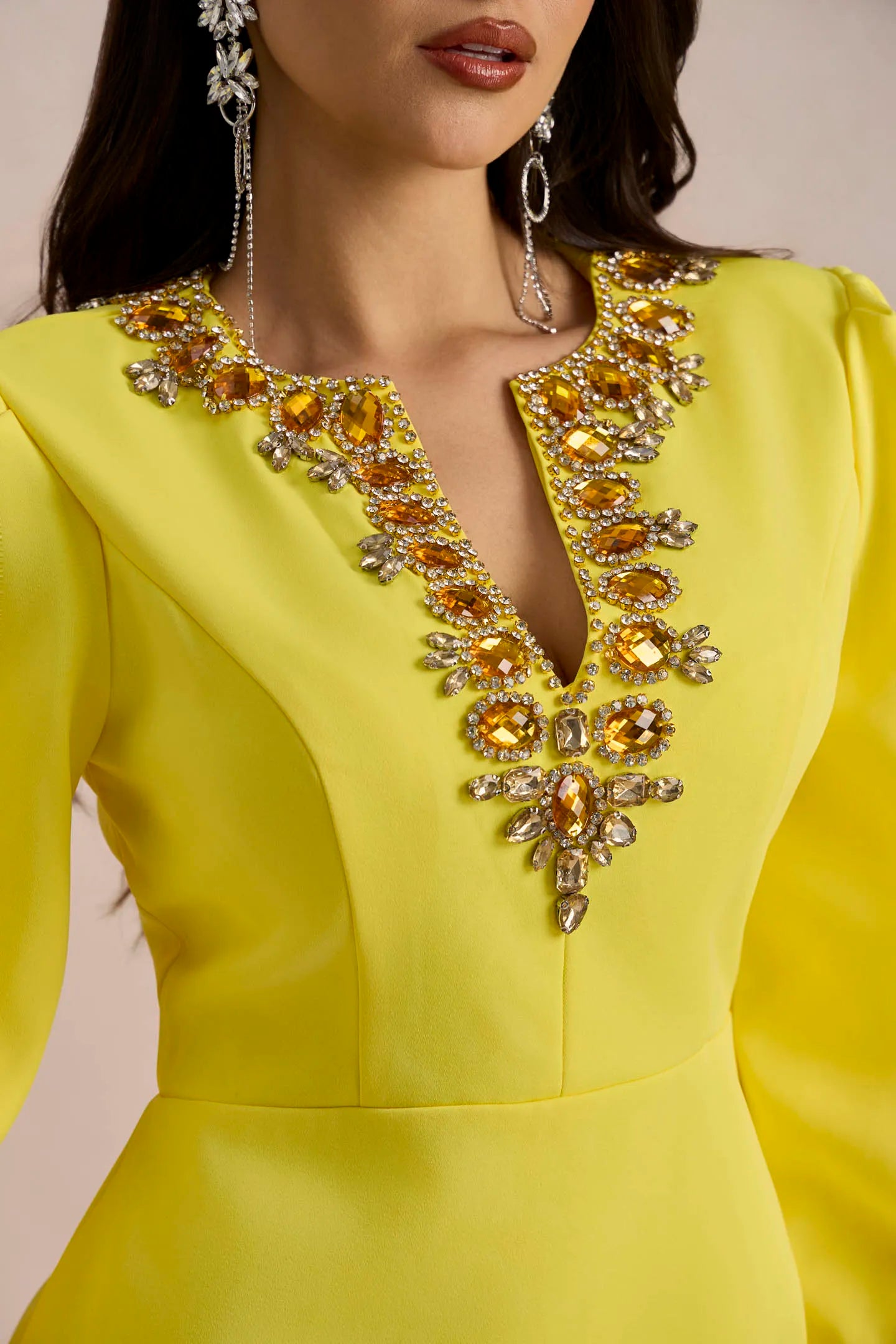 Amelia Crystal Embellished Lantern Sleeve Mini Dress - Elegant Party & Evening Wear for Women