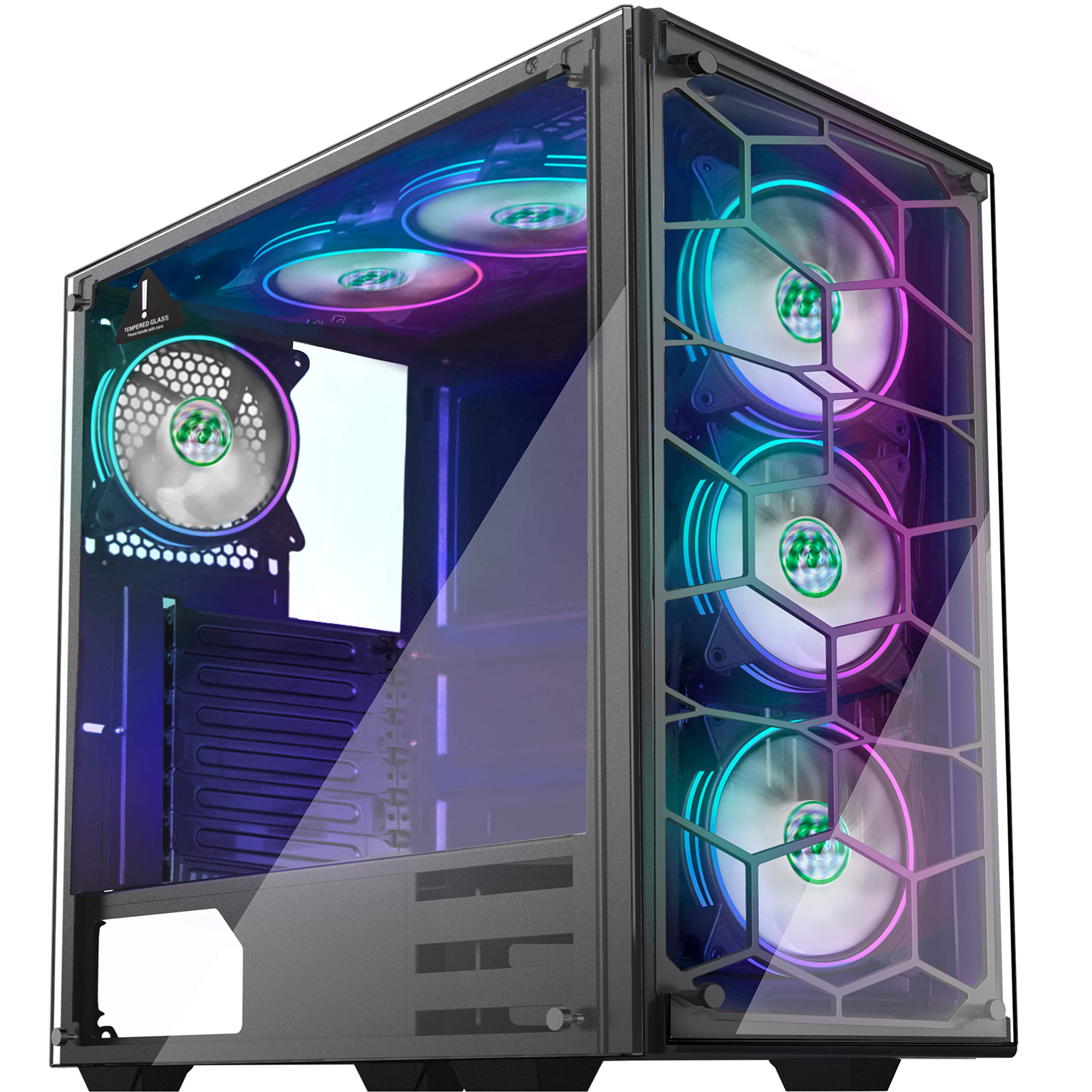MUSETEX Phantom Black ATX Mid-Tower PC Gaming Case with 6 RGB Fans, USB 3.0, Tempered Glass Panel - Excellent Cable Management & Airflow for High-Performance Gaming PCs - Perfect for Esports, Streaming & Content Creation