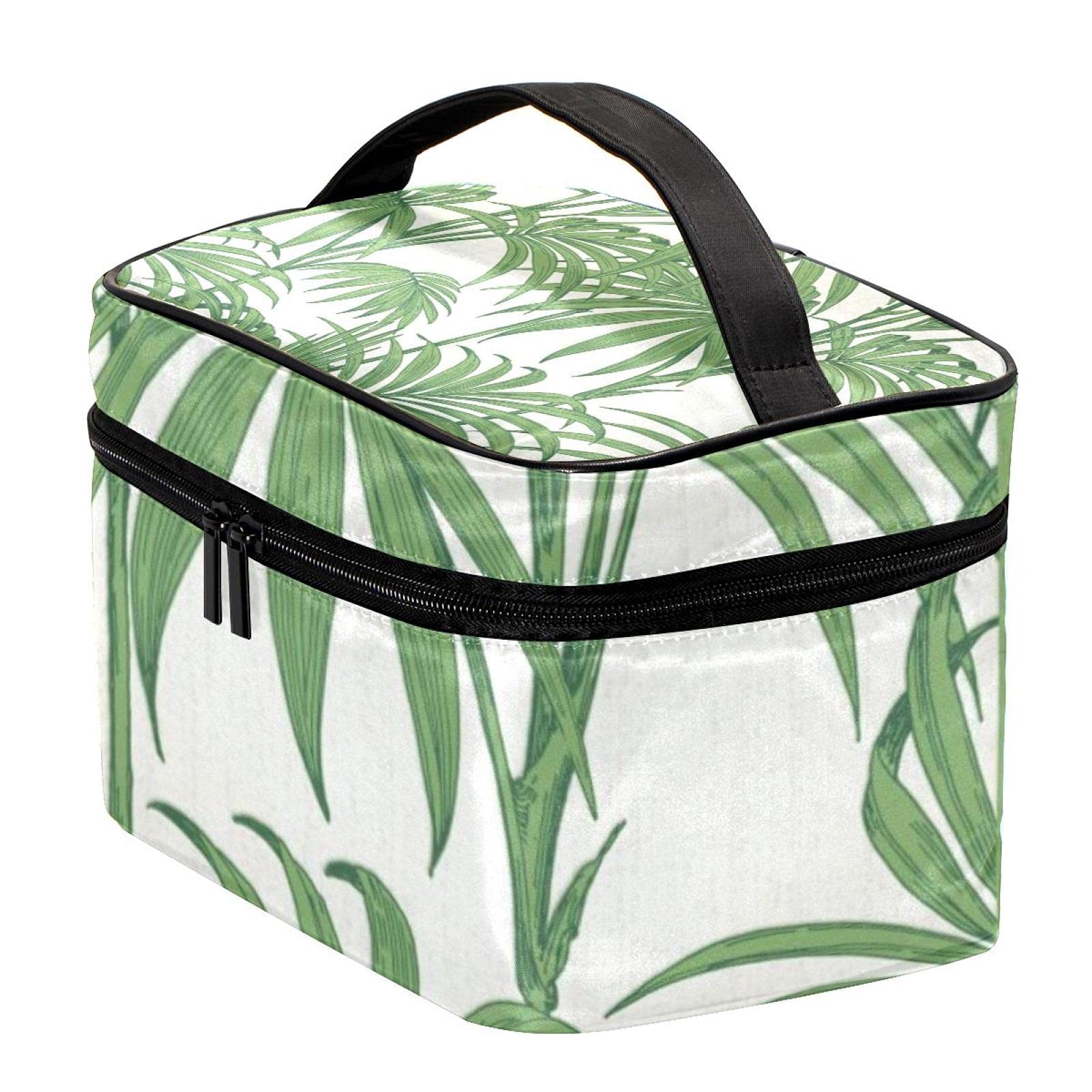 Large Tropical Green Palm Leaves Travel Makeup Bag - Waterproof Cosmetic Organizer Case with Zipper for Women & Girls | Perfect for Vacation, Beach Trips & Gym Essentials