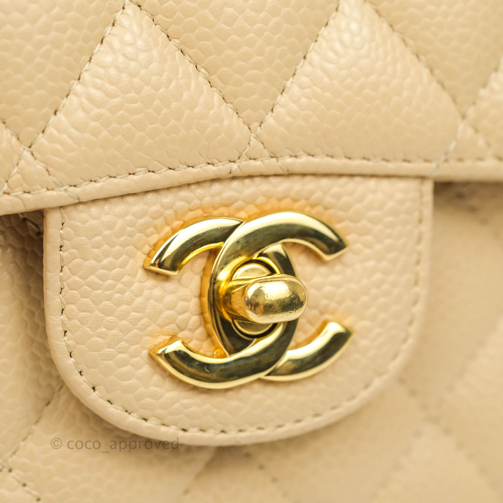 Chanel Classic Medium Double Flap Bag in Beige Caviar Leather with Gold Hardware - Luxury Designer Handbag for Women, Perfect for Work, Evening Events & Special Occasions