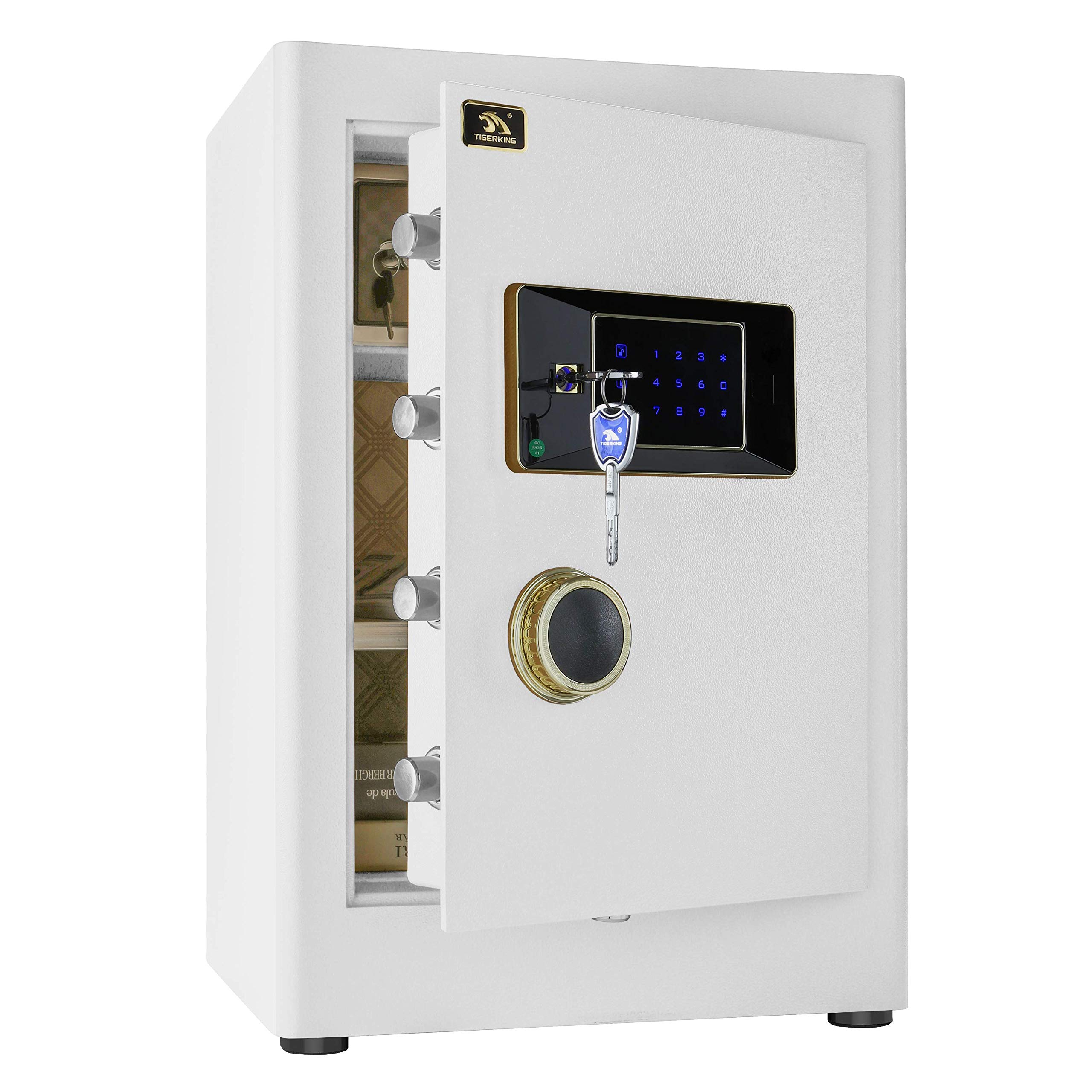 TIGERKING Digital Security Home Safe Box - 2.05 Cubic Feet Fireproof Safe, Electronic Keypad Lock, White - Perfect for Home, Office & Jewelry Storage