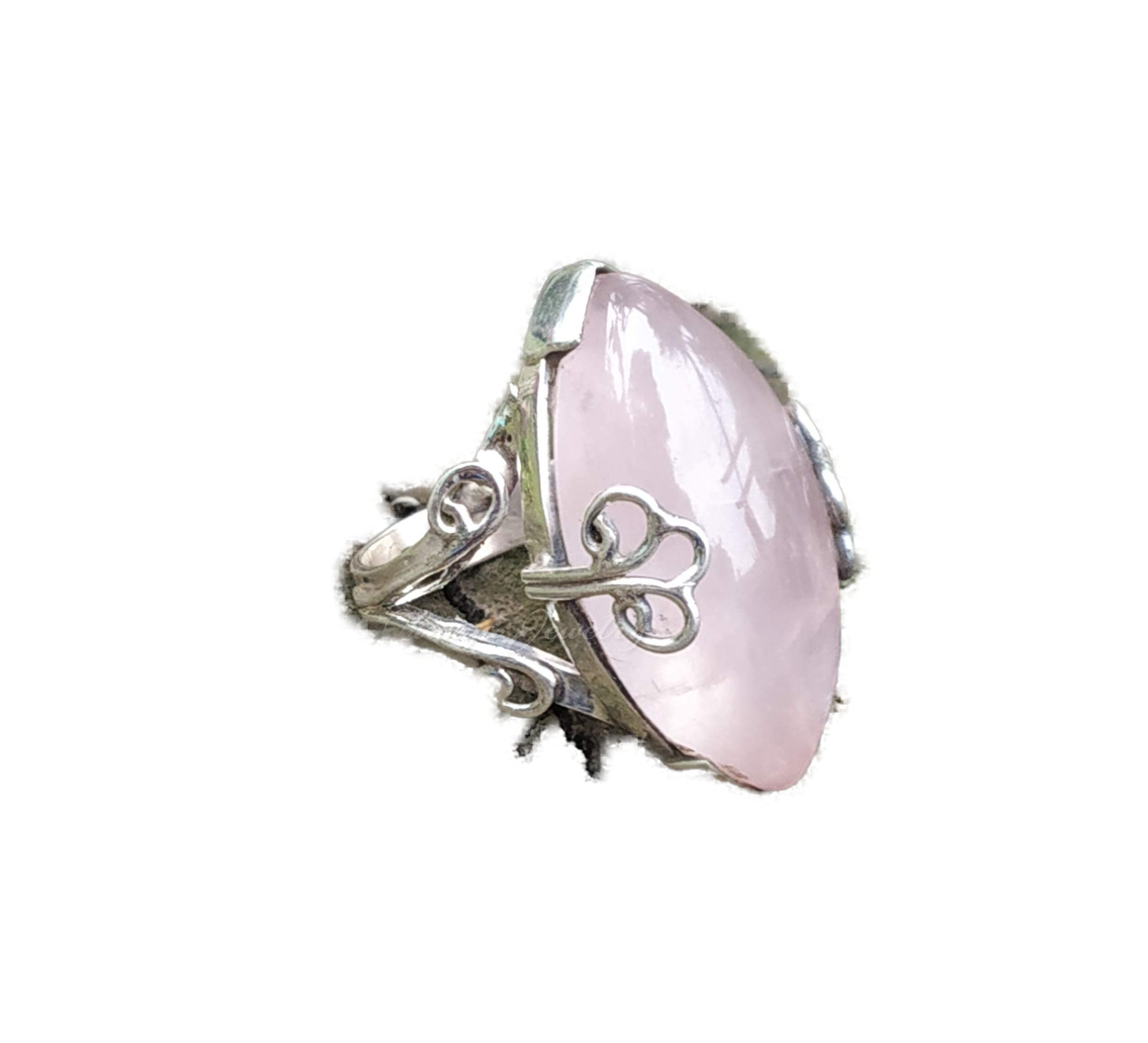 Rose Quartz Sterling Silver Ring - Pale Pink Vintage Style Bohemian Jewelry for Women, Healing Crystal Promise Ring, Victorian Antique Engagement Gift, Perfect for Meditation, Wedding & Spiritual Healing