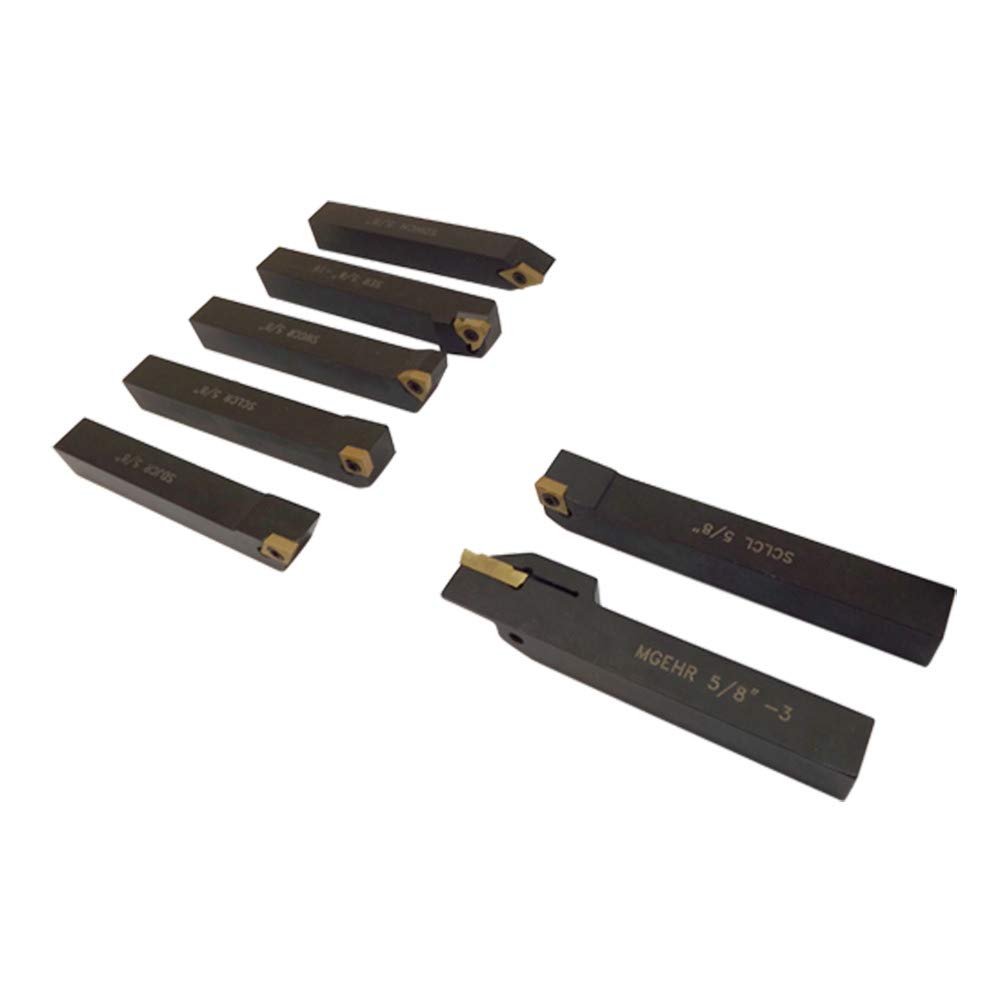 5/8'' Indexable Carbide Turning Lathe Tool Set - 7 Pc SCLCL SDJCR SWGCR SDNCN for Metalworking & Precision Machining - Perfect for CNC Lathes, Milling & Turning Operations