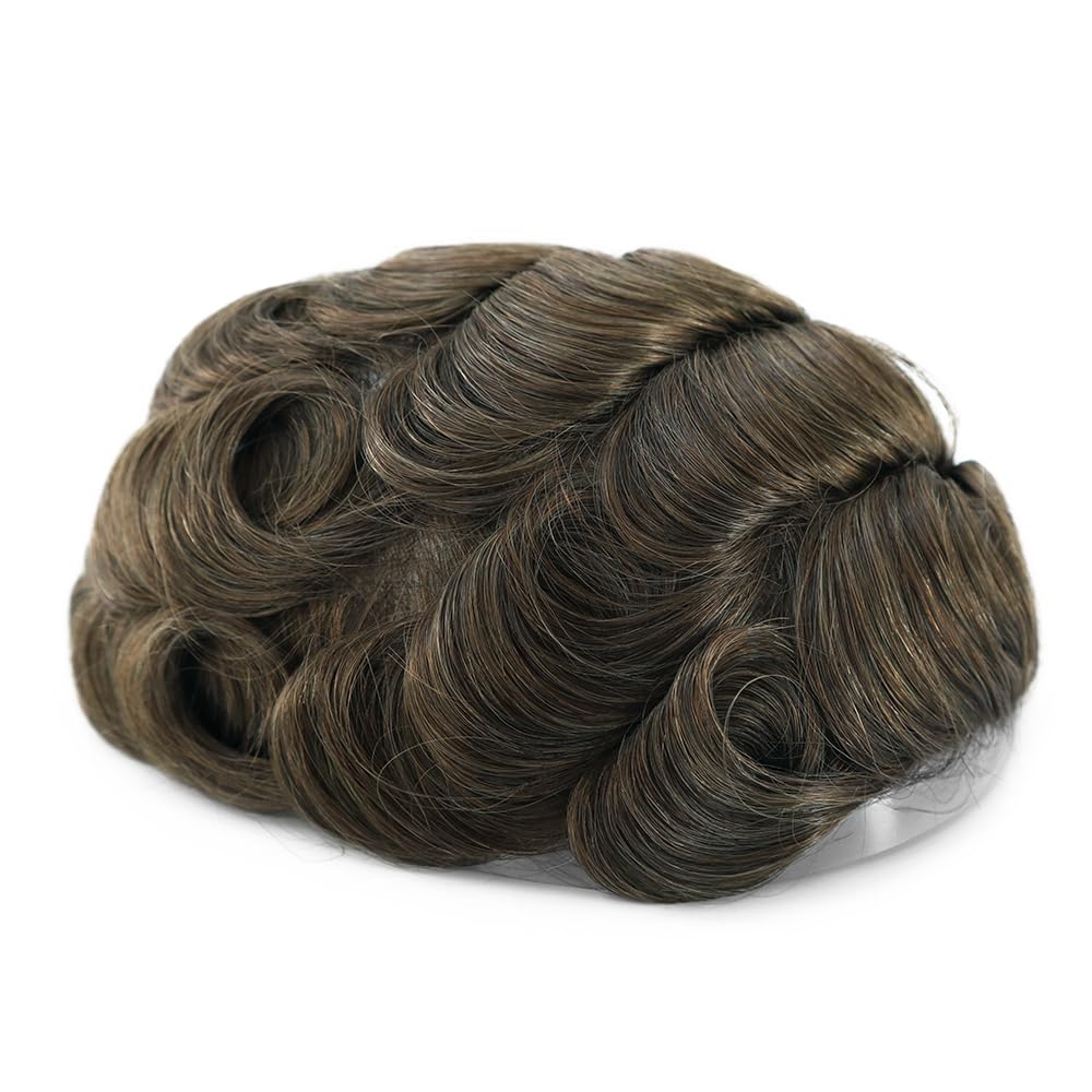 Men's Human Hair Toupee - Ultra Thin Skin V Looped Light Brown #7 Hair Replacement System | Natural Looking Hairpiece for Baldness & Thinning Hair | Perfect for Daily Wear, Weddings & Special Events