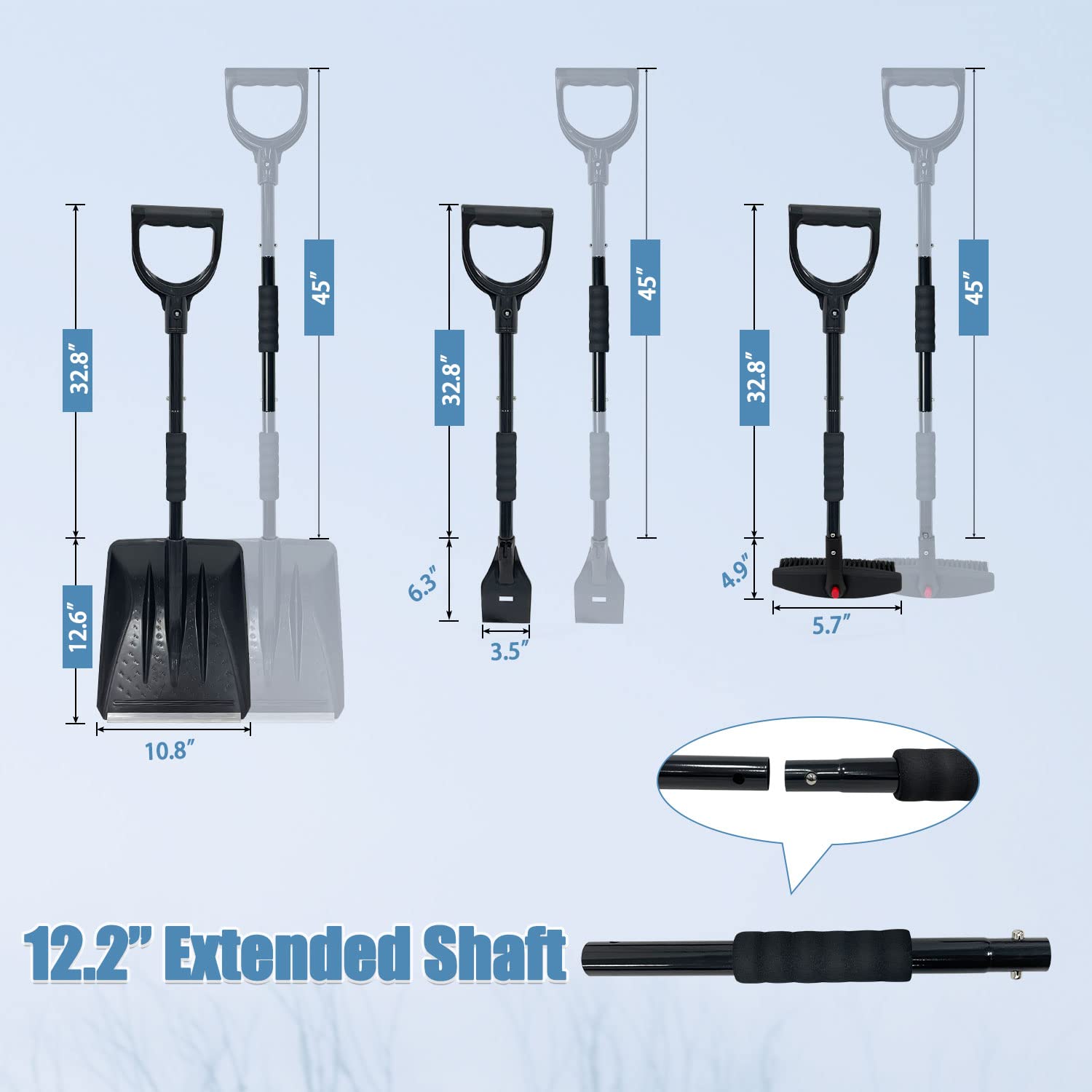 Sutekus Snow Brush Kit with Ice Scraper, Snow Shovel & Windshield Cover for Cars, SUVs, Trucks - All-in-One Winter Car Cleaning Tool (Black) | Perfect for Snow Removal, Ice Clearing & Vehicle Protection in Cold Weather