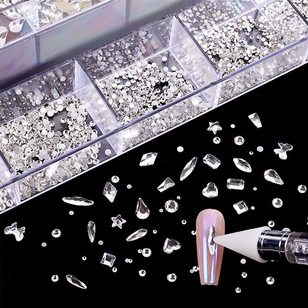 Professional Nail Rhinestones Kit - Multi-Shaped Glass Crystal AB Rhinestones for Nail Art Designs | Perfect for DIY Manicures, Salon Nail Decorations & Gift Sets