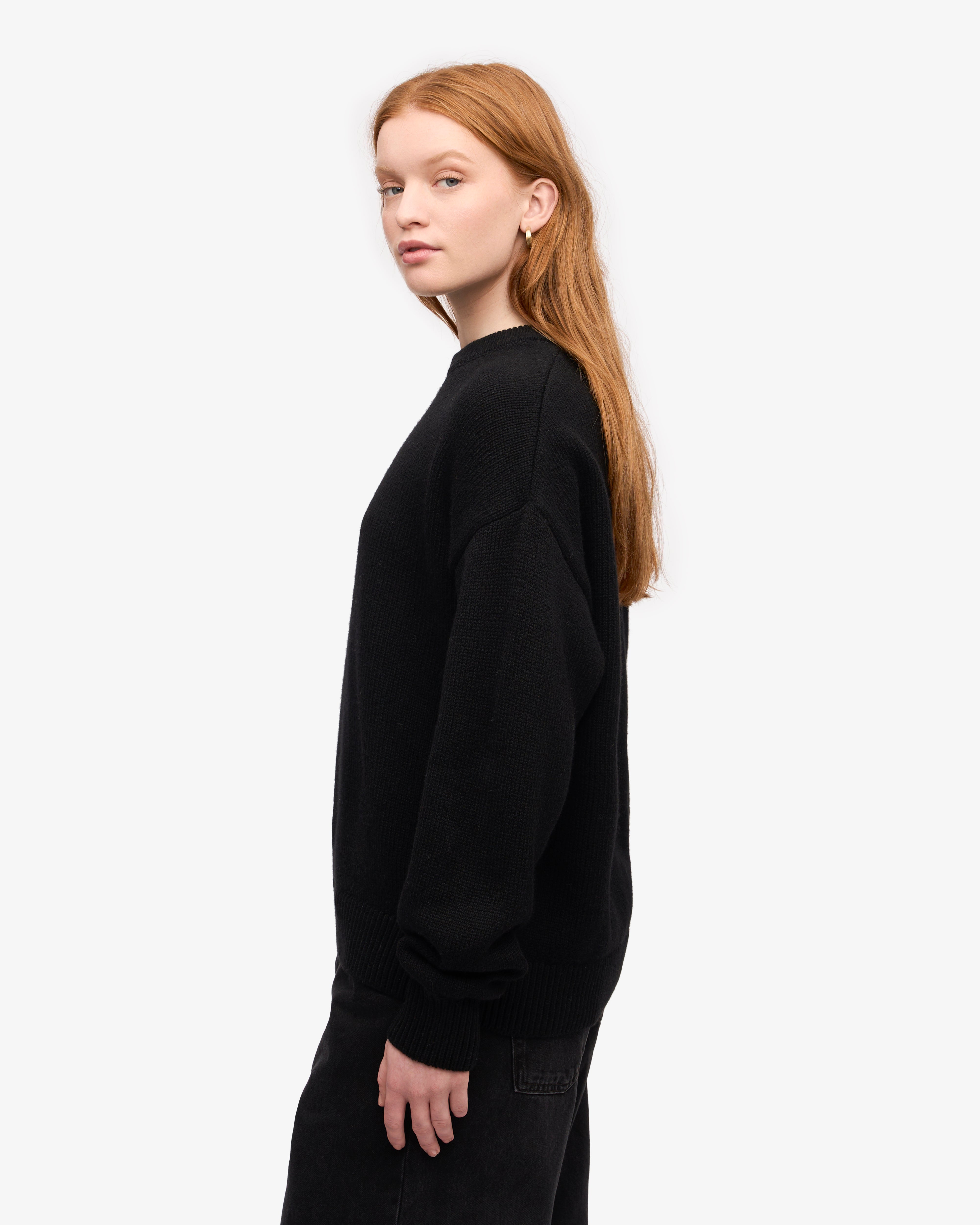 Premium Oversized Merino Wool Crew Neck Sweater for Women - Soft & Warm Deep Black Pullover - Perfect for Winter Layering, Casual Outfits & Cozy Nights