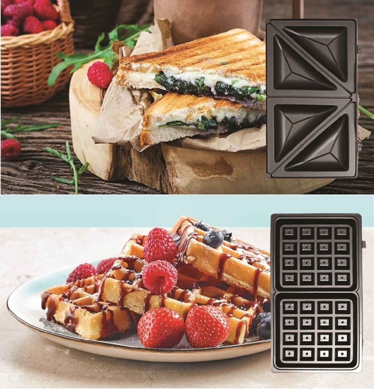 Total Chef 4-in-1 Waffle Maker - Non-Stick, Easy to Clean & Compact - Perfect for Waffles, Paninis, Sandwiches - Great for Breakfast, Snacks & Parties - Ideal for Home, Dorms & Small Kitchens
