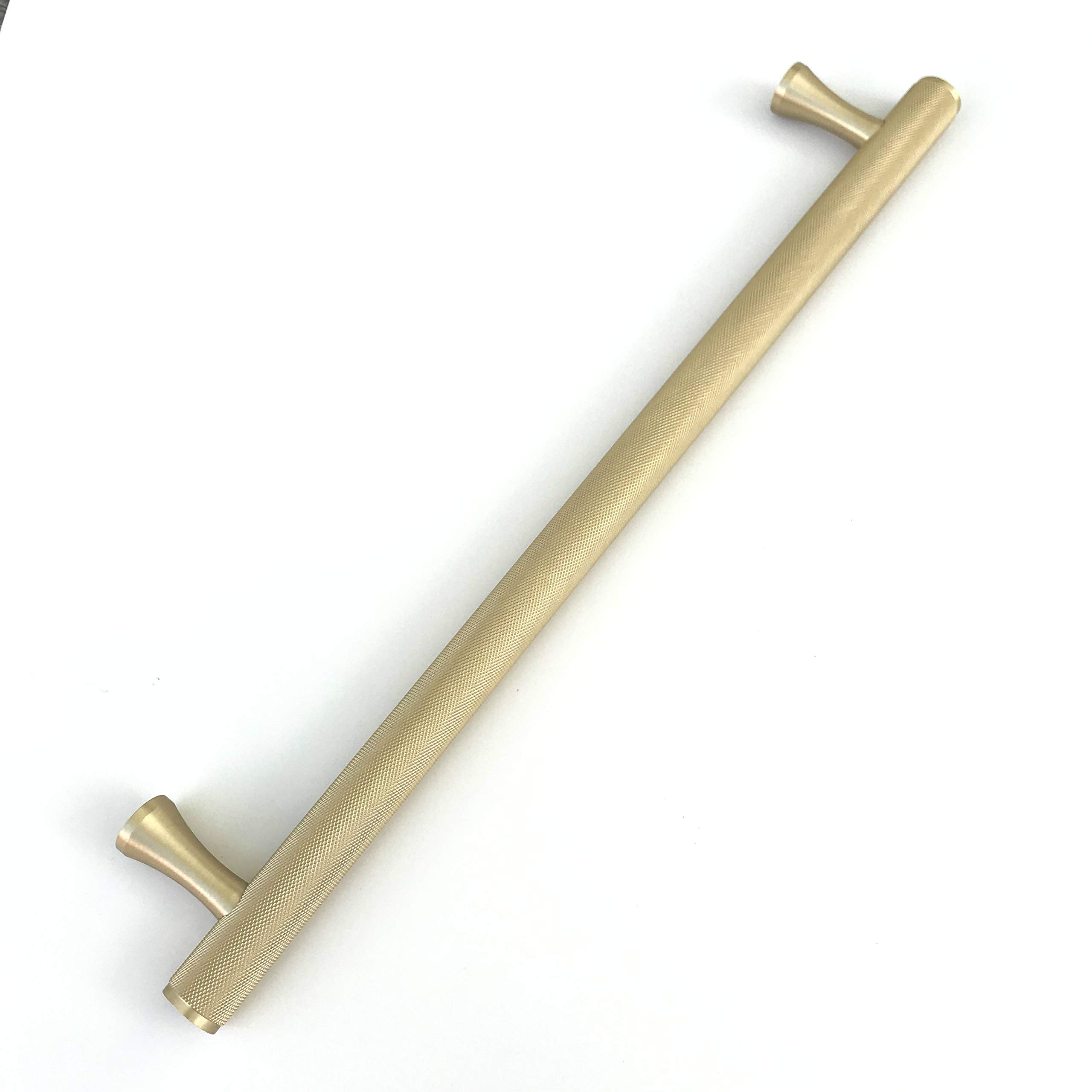 Knurled Texture Solid Brass Cabinet T-Bar Pull Handles - Round Bar Series - Brushed Brass Finish - 12 Inch Appliance Pull - Durable Hardware for Kitchen Cabinets, Drawers & Furniture