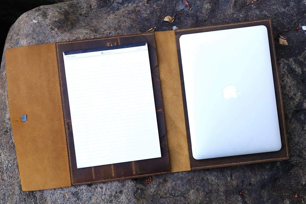 Handmade Distressed Leather MacBook Pro Laptop Case - Vintage Business Portfolio & Travel Organizer (MB05PDB) | Perfect for Office, Commuting & Business Trips