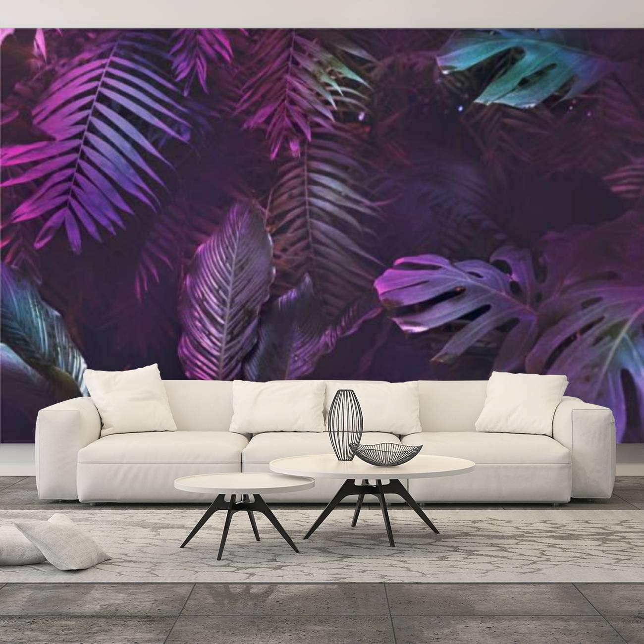 Vibrant Neon Tropical Palm Leaves Pink & Dark Jungle Canvas Print Wall Mural - Peel & Stick Self-Adhesive Removable Wallpaper - Large Wall Decal for Bedroom, Living Room & Nursery Decor - Perfect for Boho, Tropical or Jungle Themed Home Interiors