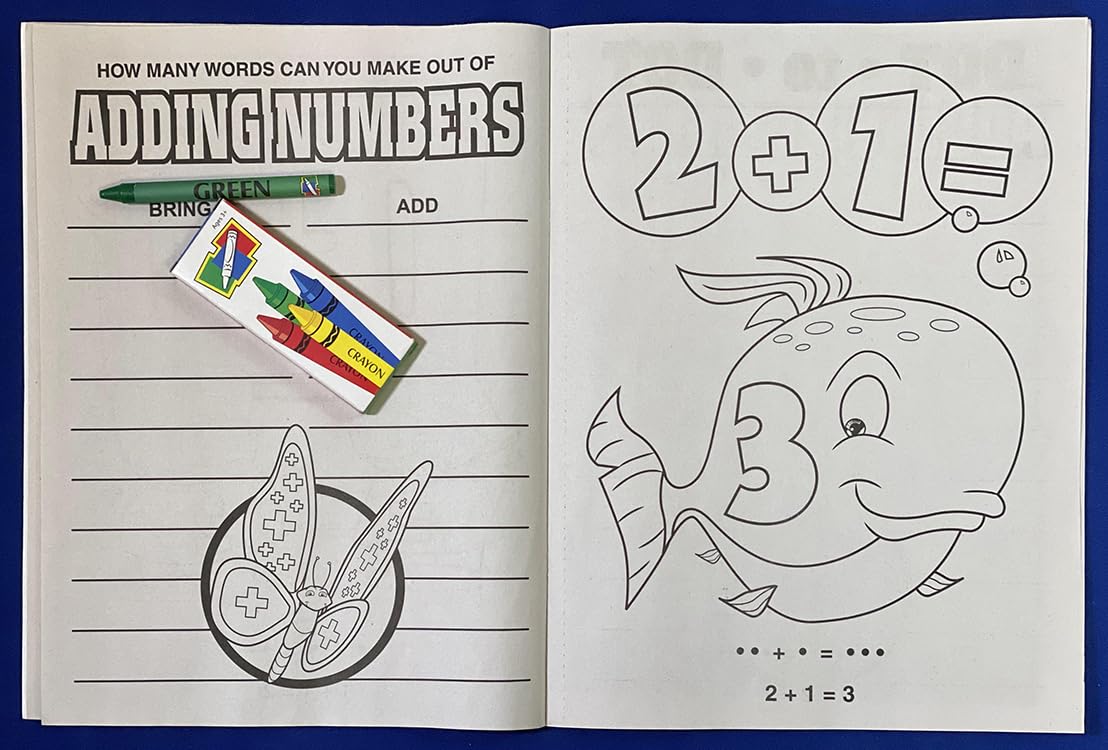 ZOCO Custom Educational Addition Coloring Books - 250 Bulk Pack with Crayons | Preschool Math Learning Activities, Games & Puzzles for Kids | Perfect for Classroom, Homeschool & Birthday Party Gifts