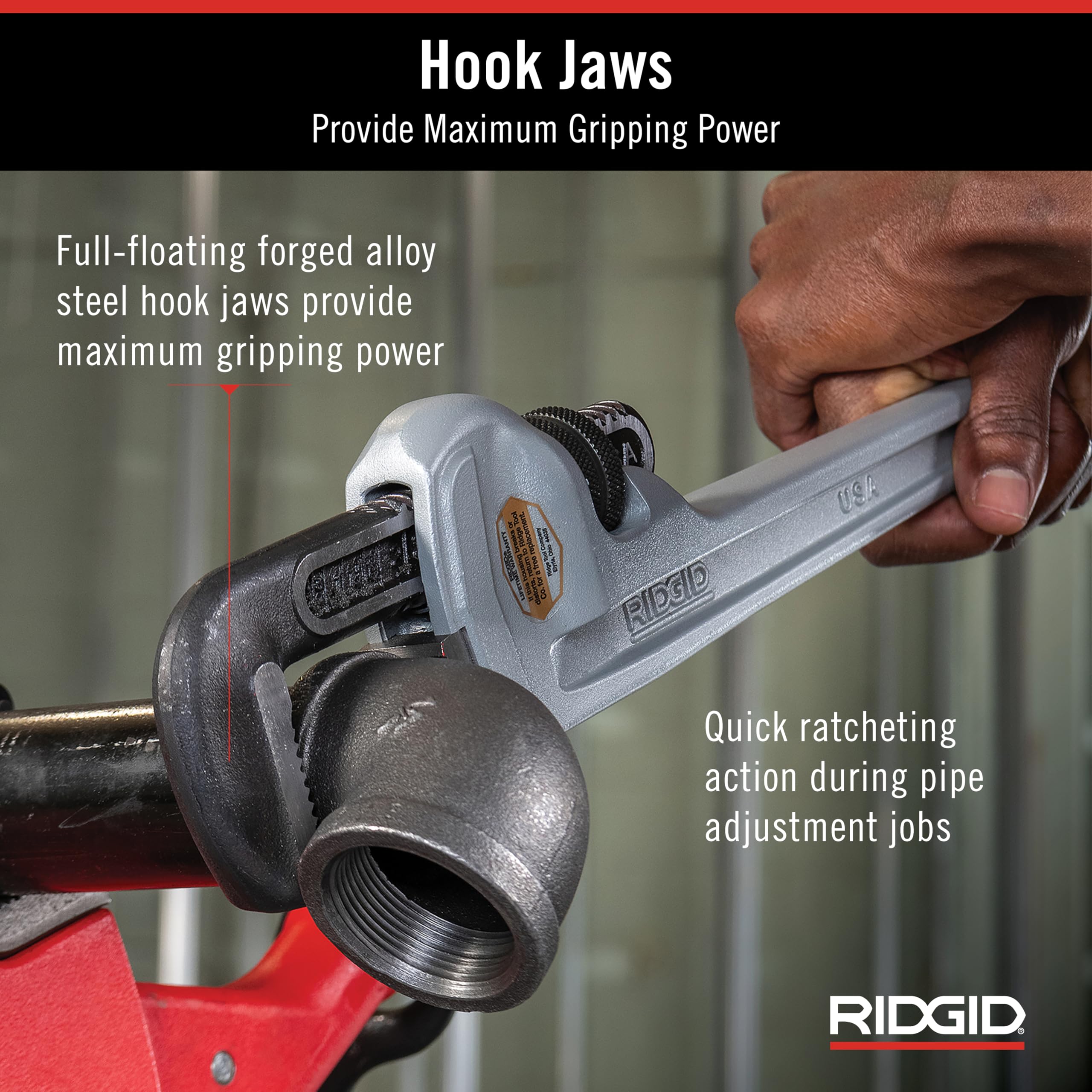 RIDGID 31090 10-Inch Aluminum Straight Pipe Wrench - Heavy Duty Plumbing Tool with Self-Cleaning Threads & Hook Jaws for Home Repair, Industrial Use, and DIY Plumbing Projects