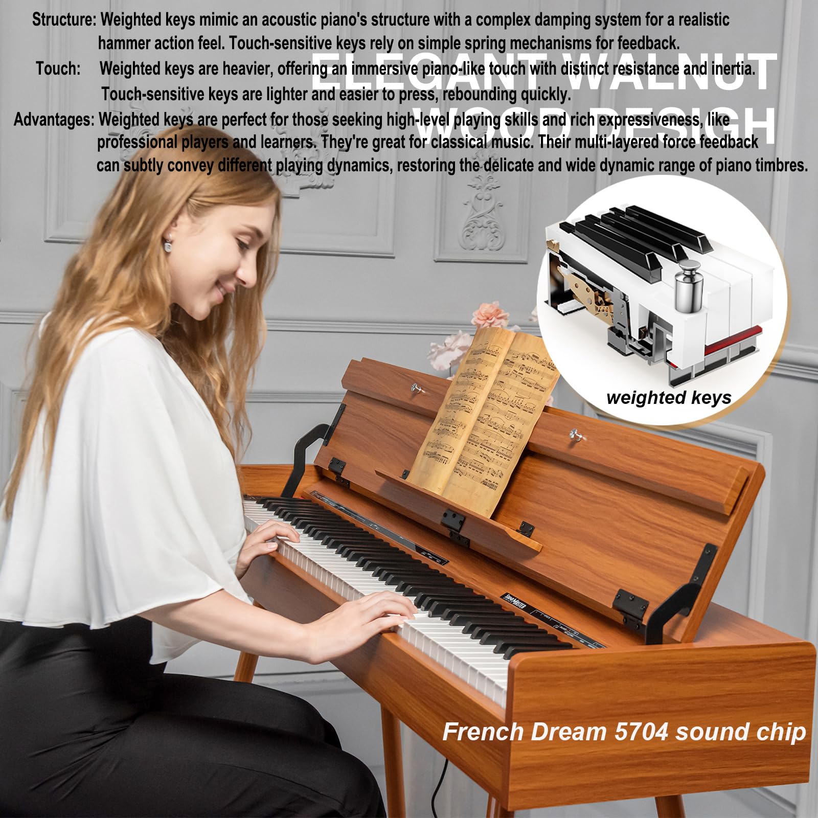 88-Key Weighted Digital Piano with Wooden Desk Design | Electric Piano Convertible to Desk & Vanity | Progressive Hammer-Action Keyboard for Beginners | MIDI Functionality | Ideal for Home Studios, Music Lessons & Small Spaces