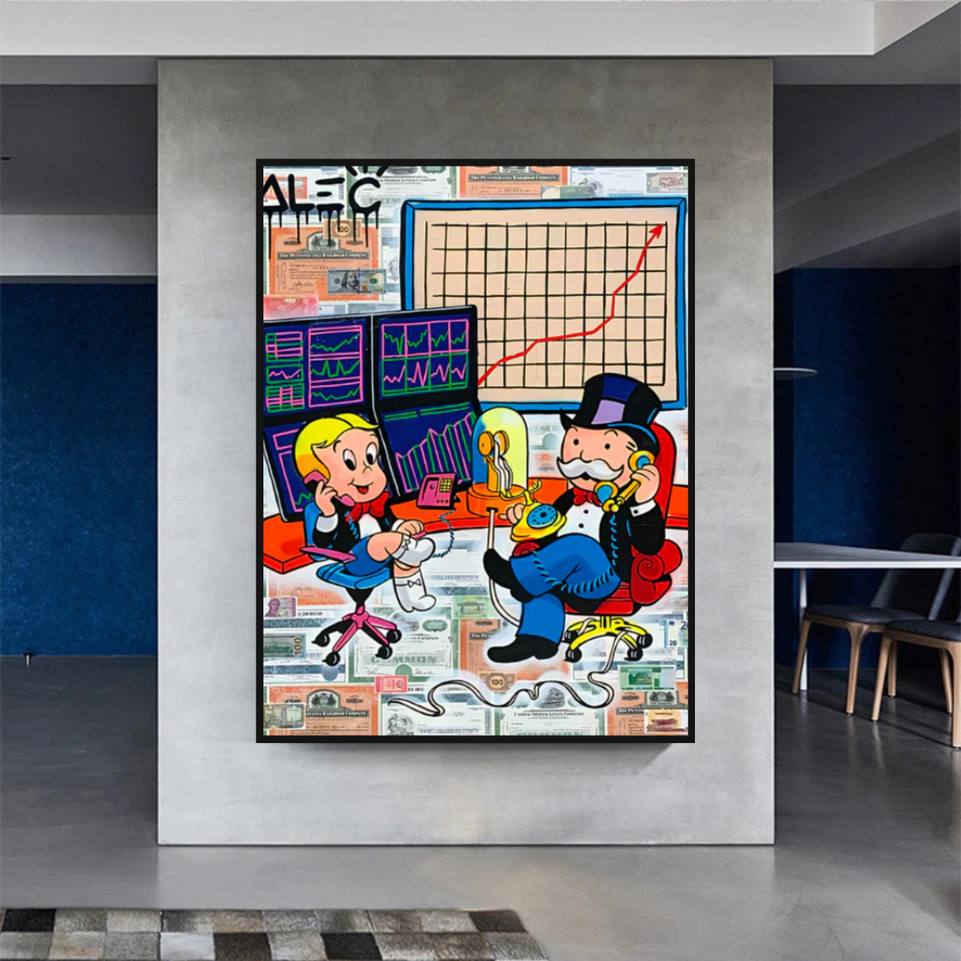 Alec Monopoly & Richie Rich Forex Trading Crypto Art Canvas Print - Wall Decor for Home, Office & Gamer Rooms