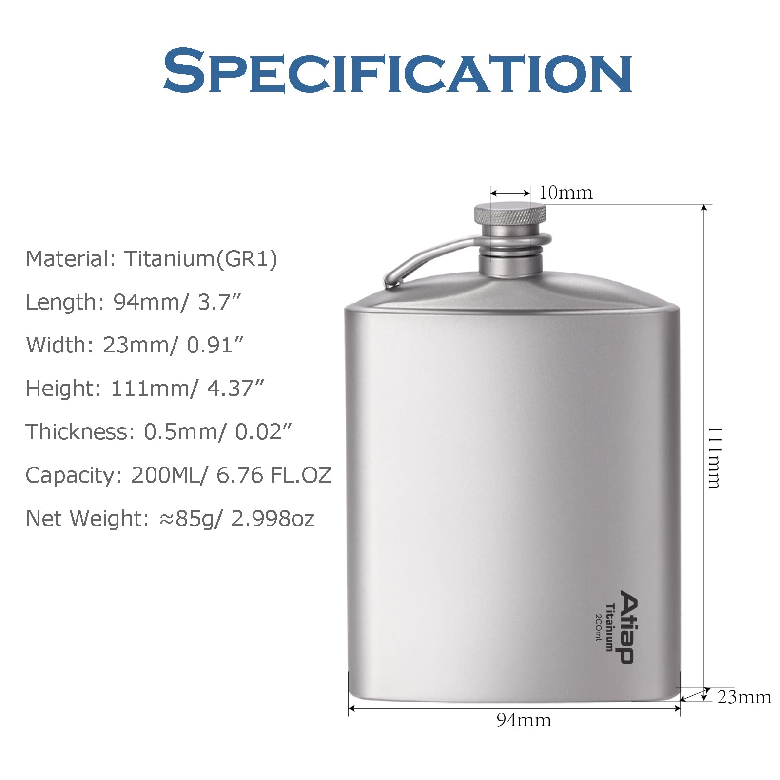 Premium 260ML Titanium Hip Flask with Funnel & Cap - Lightweight Outdoor Portable Liquor Flask for Camping, Hiking, Travel & Gifts