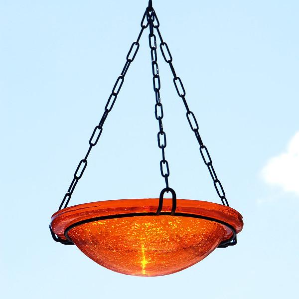 Handmade Mandarin Crackle Glass Birdbath Bowl - Outdoor Garden Decoration for Birds & Wildlife - Perfect for Patio, Yard & Backyard Bird Watching