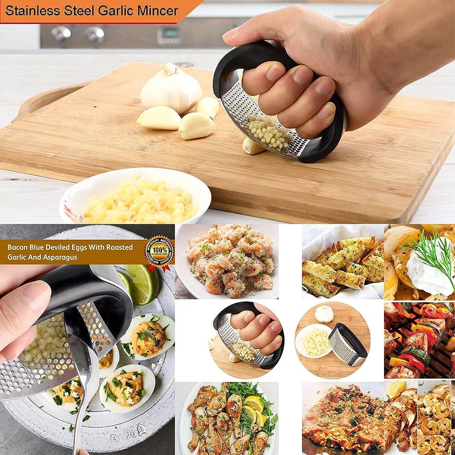 Premium 2-in-1 Stainless Steel Garlic Press & Ginger Crusher - Heavy Duty Kitchen Gadget for Chopping, Mincing, and Grinding - Perfect for Cooking, Baking, and Meal Prep