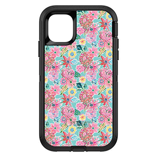 Preppy Pattern - Pink Flowers on Teal Background On Black Case