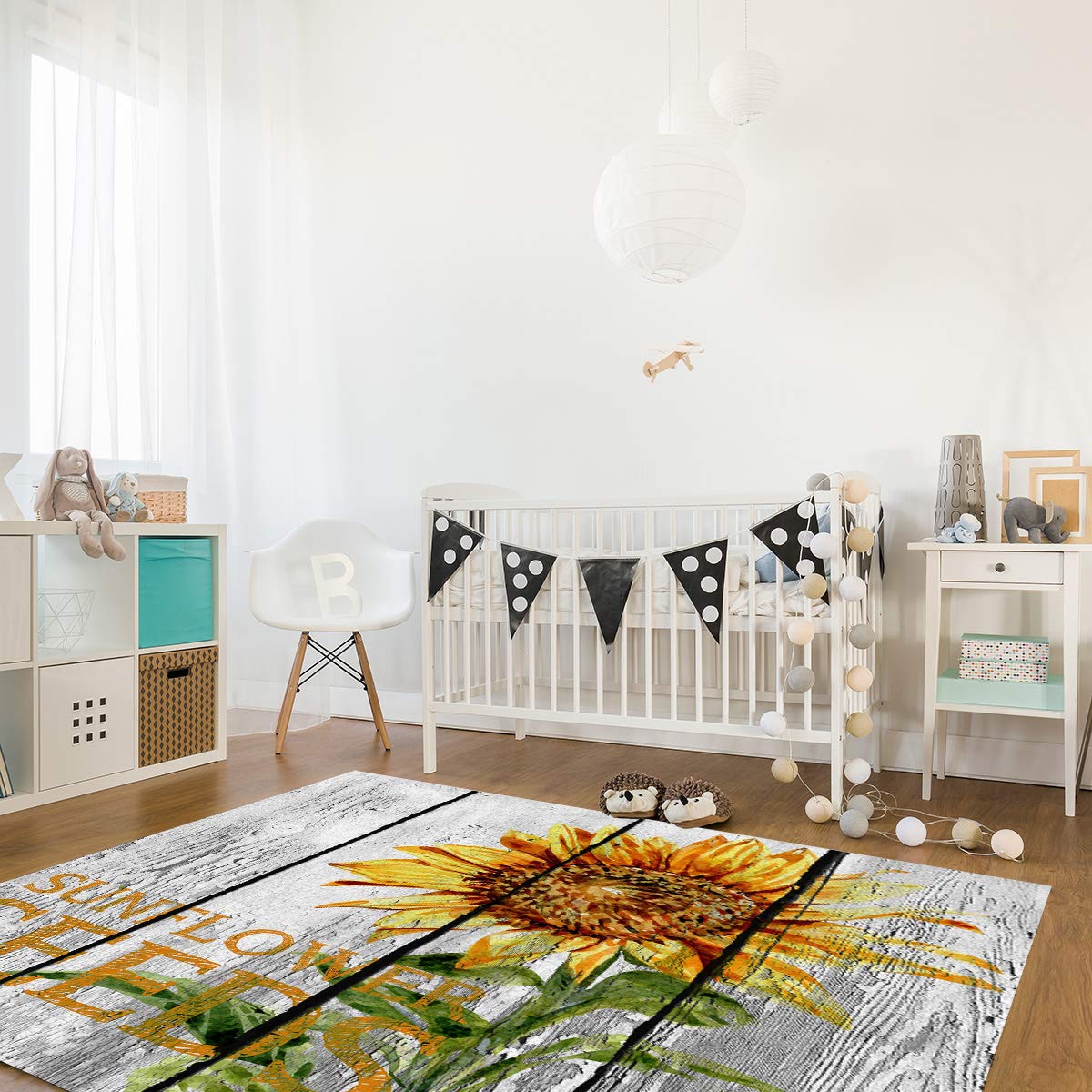 3'x5' Sunflower Area Runner Rug - Washable Indoor Outdoor Carpet for Kitchen, Living Room, Bathroom, Bedroom, Classroom & Laundry Room | Non-Slip Wood Grain Design Doormat & Welcome Floor Mat - Perfect for Entryways, Hallways and High Traffic Areas
