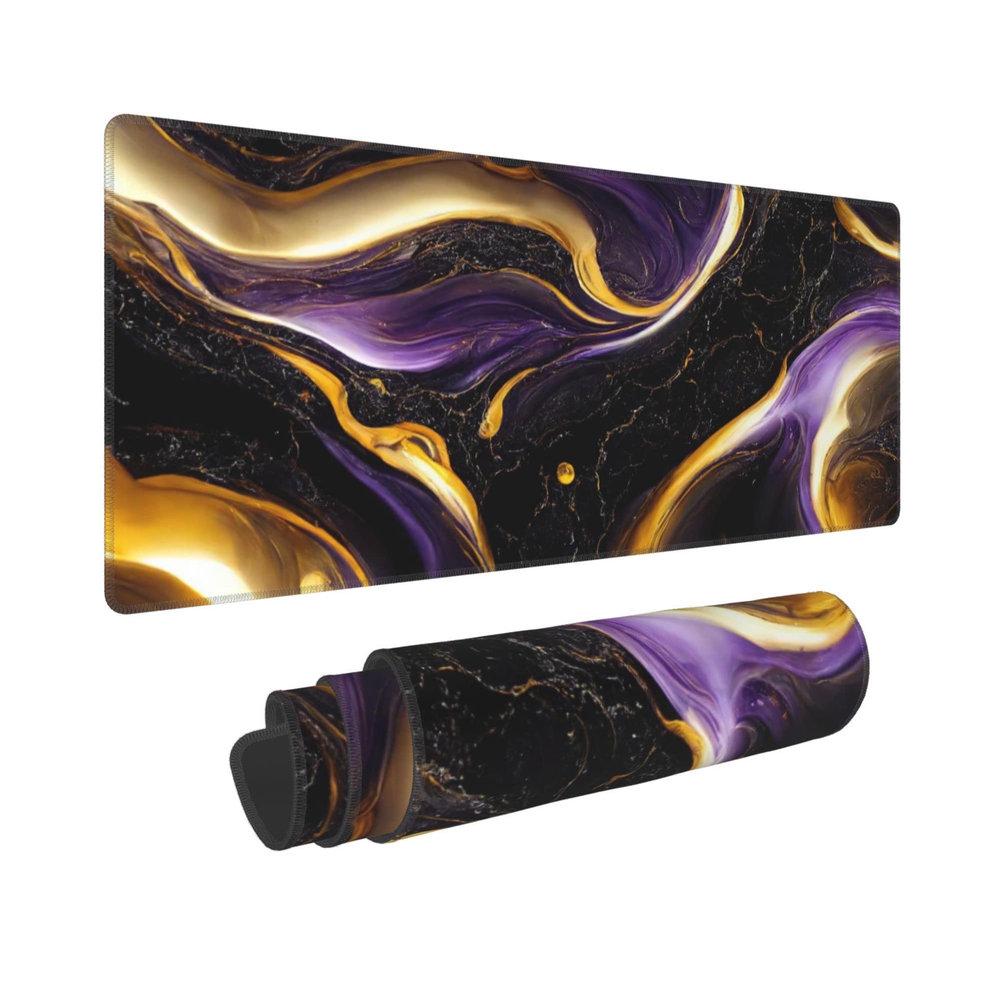Black Marble Extended XL Gaming Mouse Pad - 31.5x11.8 Inch Large Desk Mat with Non-Slip Base for Computer, Keyboard & Mouse - Premium Office & Home Workspace Accessory (Purple & Gold Marble Design) - Perfect for Gaming Setups, Home Offices & Professional Workstations