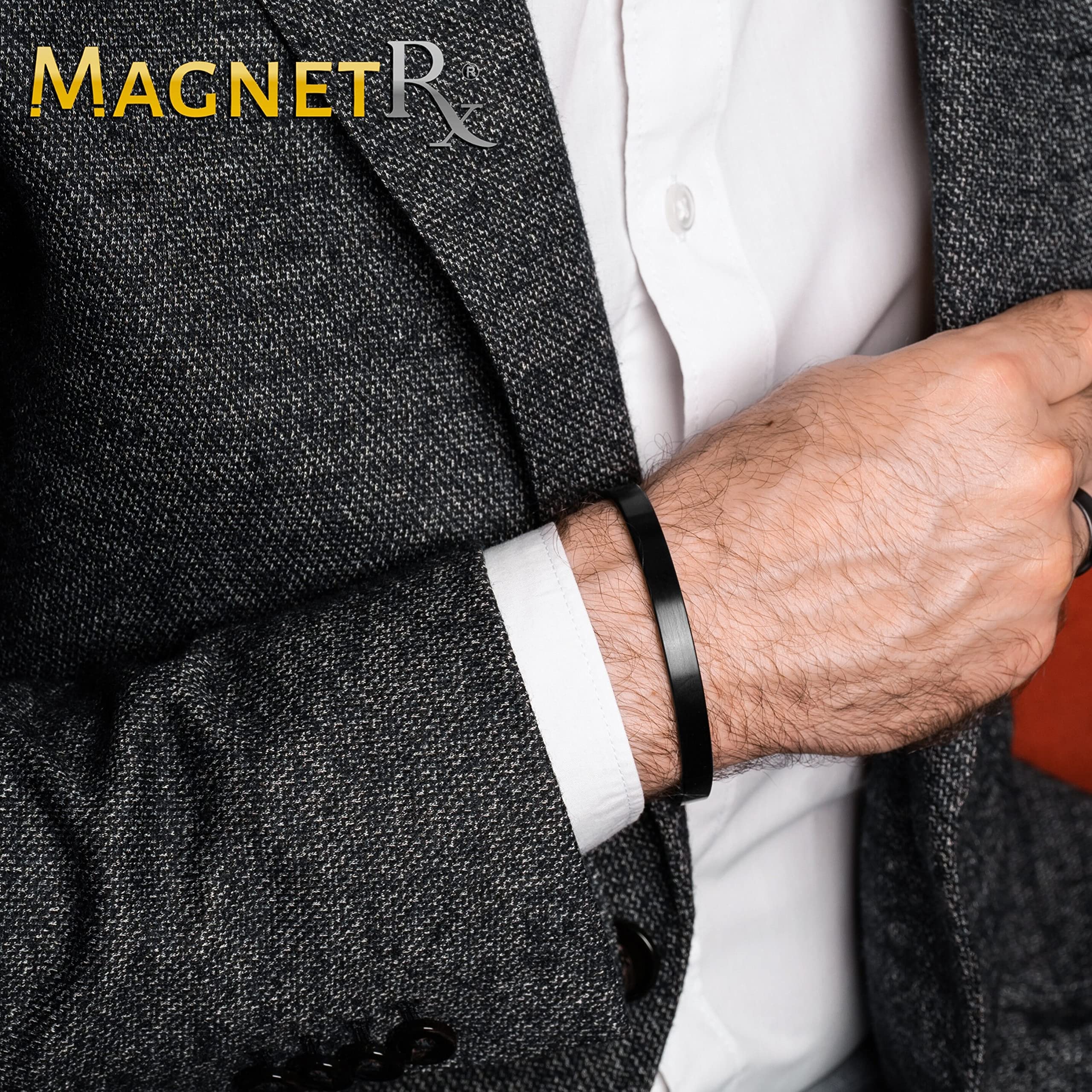 MagnetRX® Magnetic Bracelets for Men - Stylish Bangle for Golf, Tennis Elbow Pain Relief & Improved Balance - Adjustable Cuff Bracelet (Black, Large) - Perfect for Sports, Work & Daily Wear