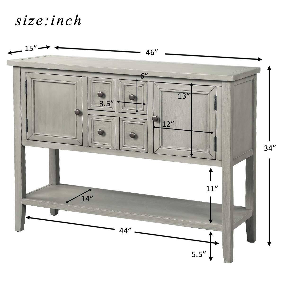Modern Solid Wood Console Table with 6 Drawers - Retro Buffet Cabinet for Dining & Living Room