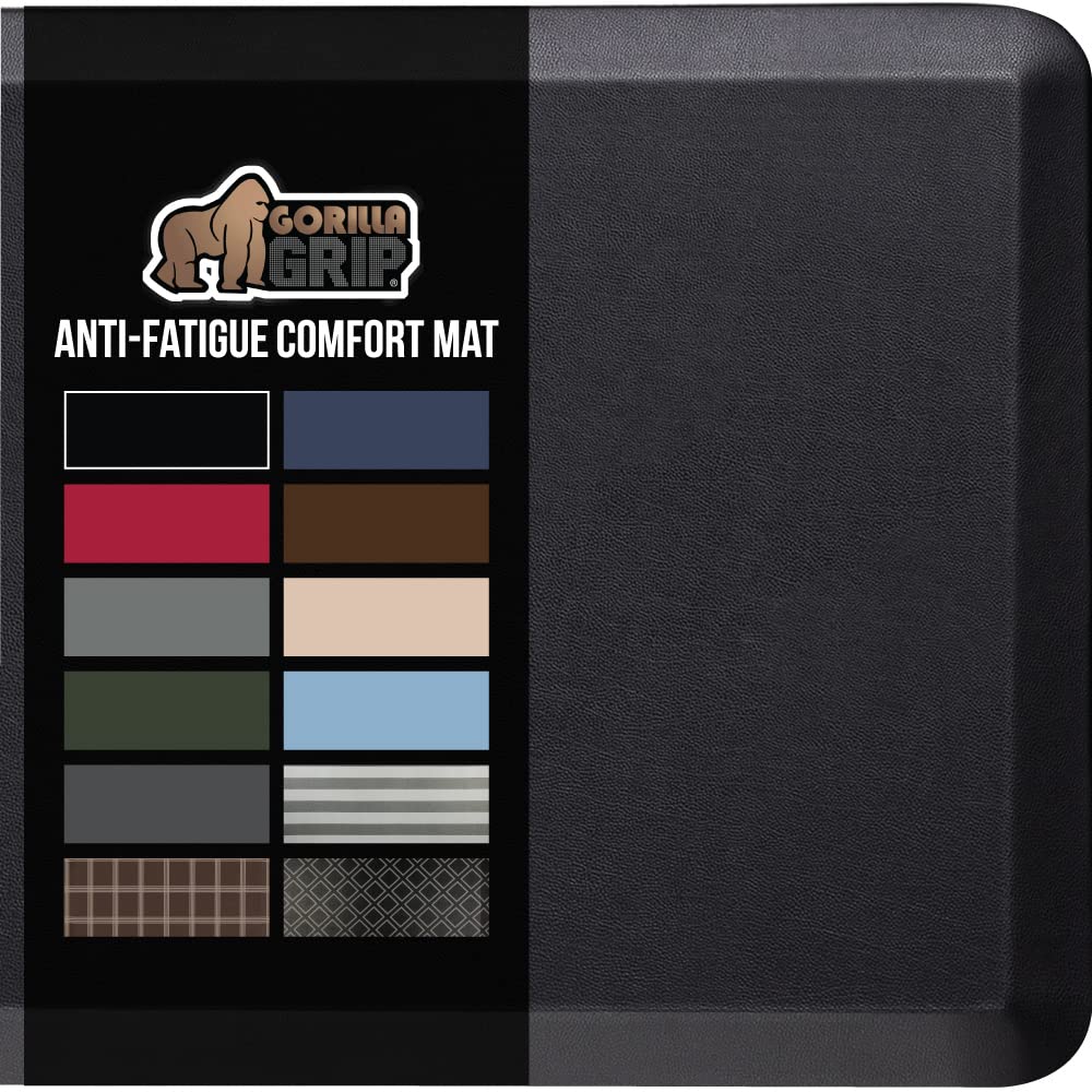 Gorilla Grip Anti-Fatigue Kitchen Floor Mat - Thick Ergonomic Standing Desk Mat for Office & Home - Waterproof, Scratch-Resistant Pebble Top Foam Rug - 60x20 Inches Black - Perfect for Cooking, Standing Work & Home Comfort