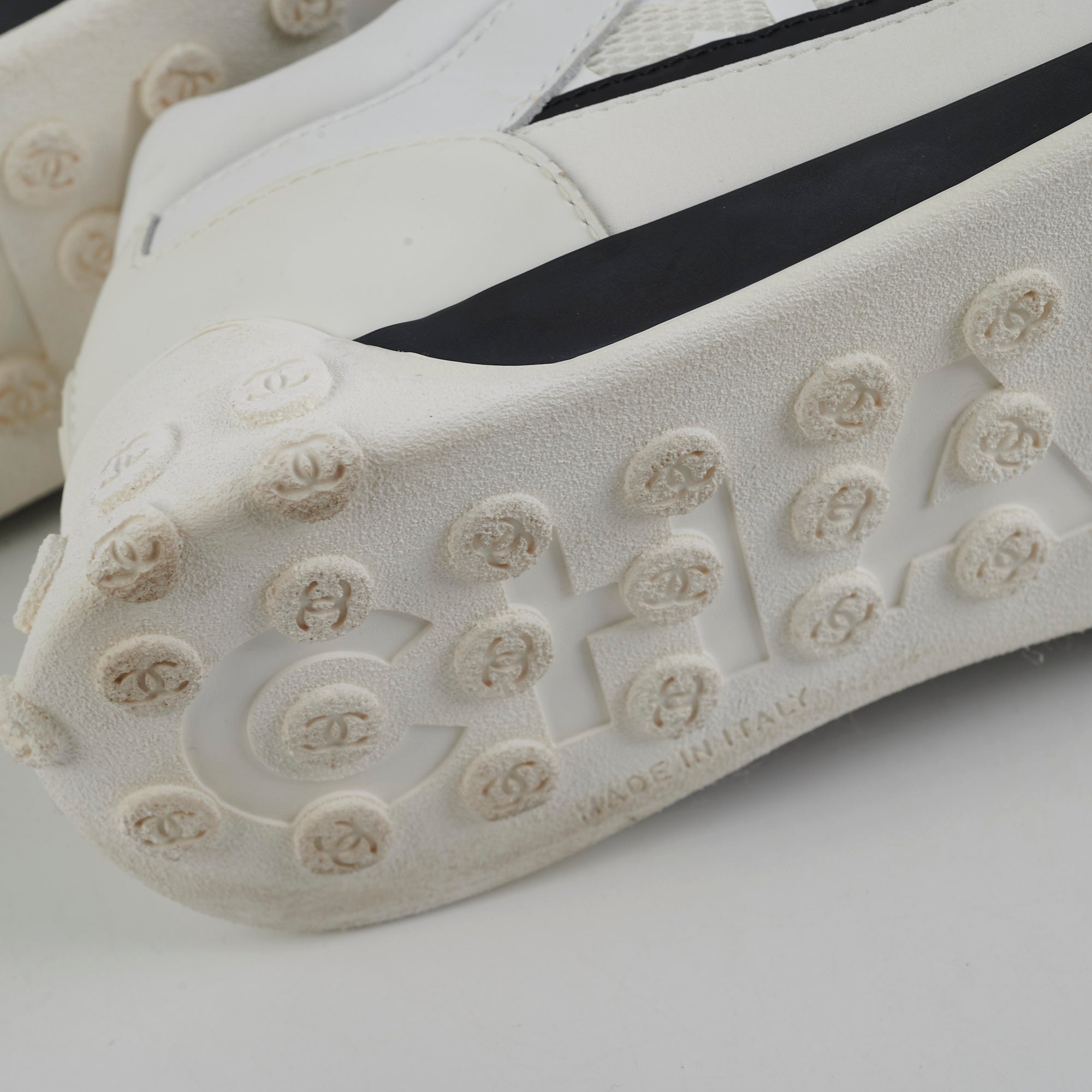 Chanel Women's White Calfskin Mesh Logo Sneakers Size 38 - Fashionable Comfort for Casual Wear & Luxury Street Style
