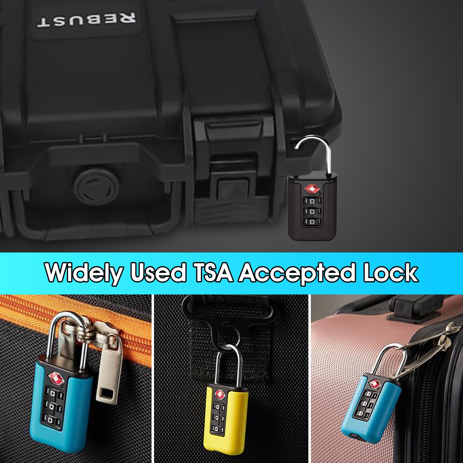 TSA Approved Gun Case Locks - 2 Pack Heavy Duty TSA Luggage Locks for Rifles, Pistols & Revolver Cases - Secure 3 Digit Combination Padlock for Suitcases & Firearm Storage (Blue) - Perfect for Air Travel, Hunting Trips & Secure Weapon Transport